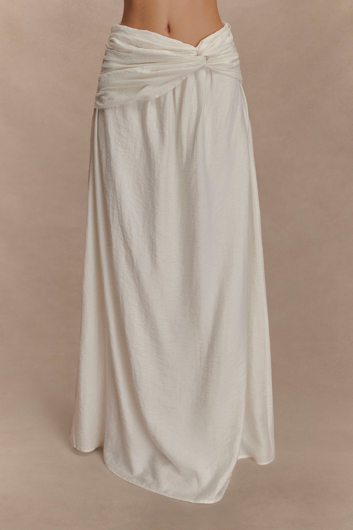 Scottie Gathered Linen Knot Maxi Skirt - Oat Marle