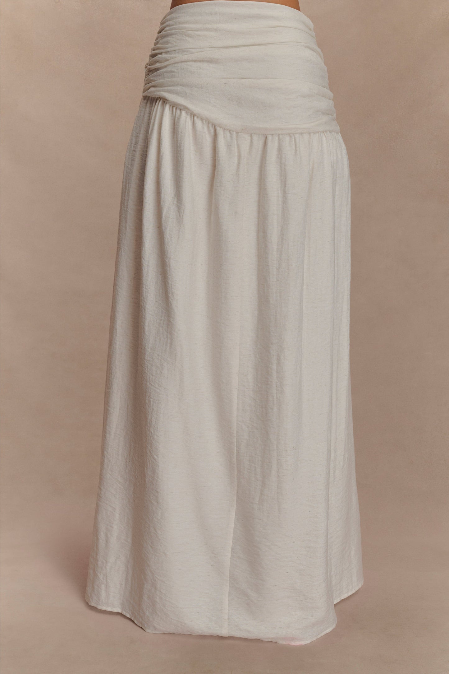 Scottie Gathered Linen Knot Maxi Skirt - Oat Marle