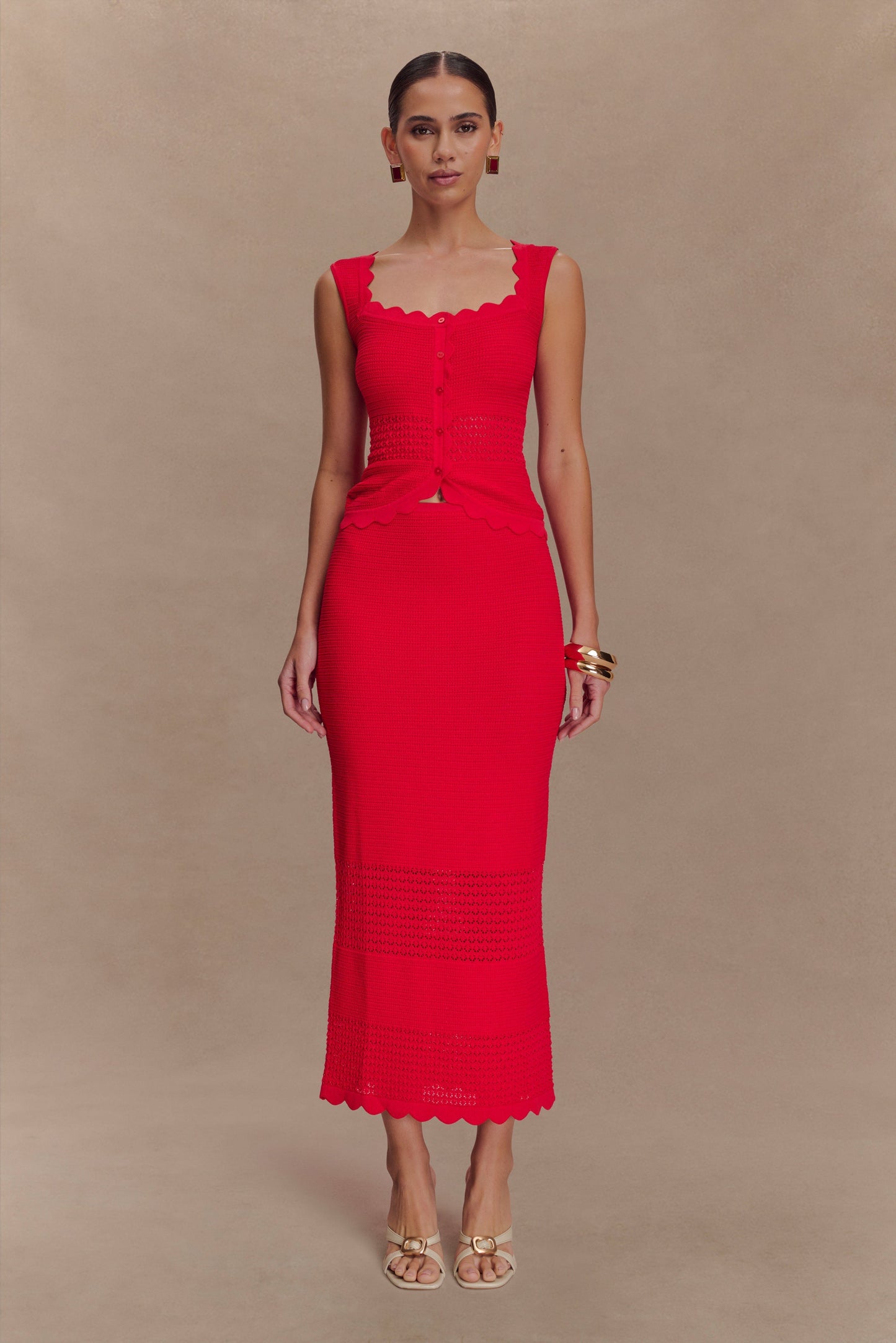 Madeline Scallop Knit Top - Red