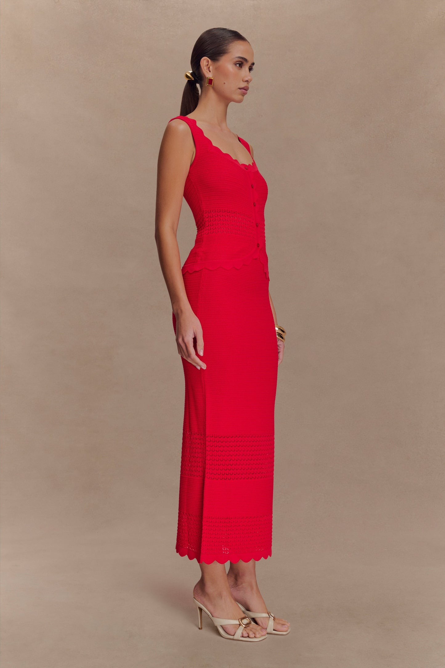 Madeline Scallop Knit Top - Red