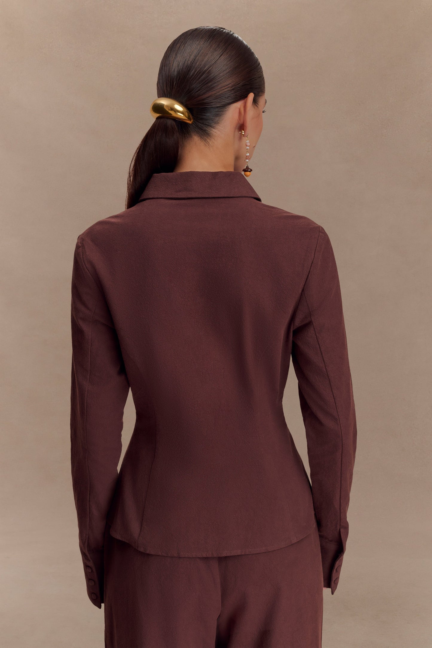 Annalee Cotton Beaded Tie Shirt - Dark Espresso