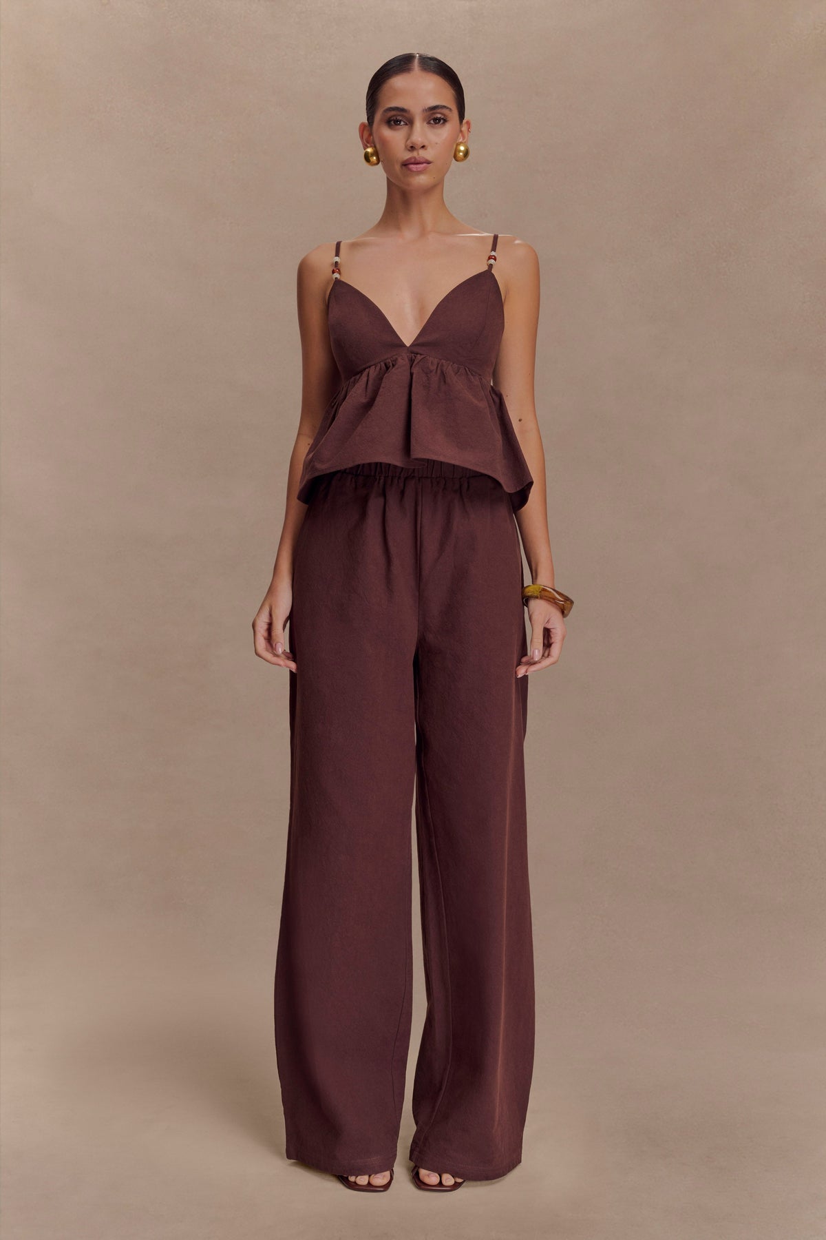Janayia Cotton Wide Leg Pants - Dark Espresso