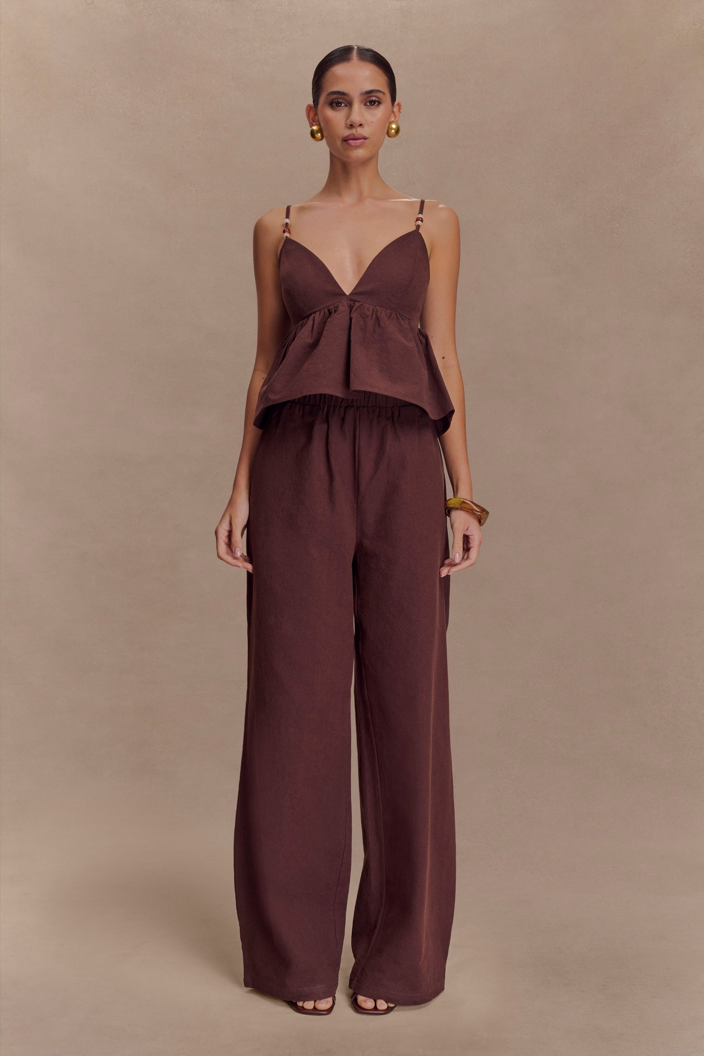 Janayia Cotton Wide Leg Pants - Dark Espresso