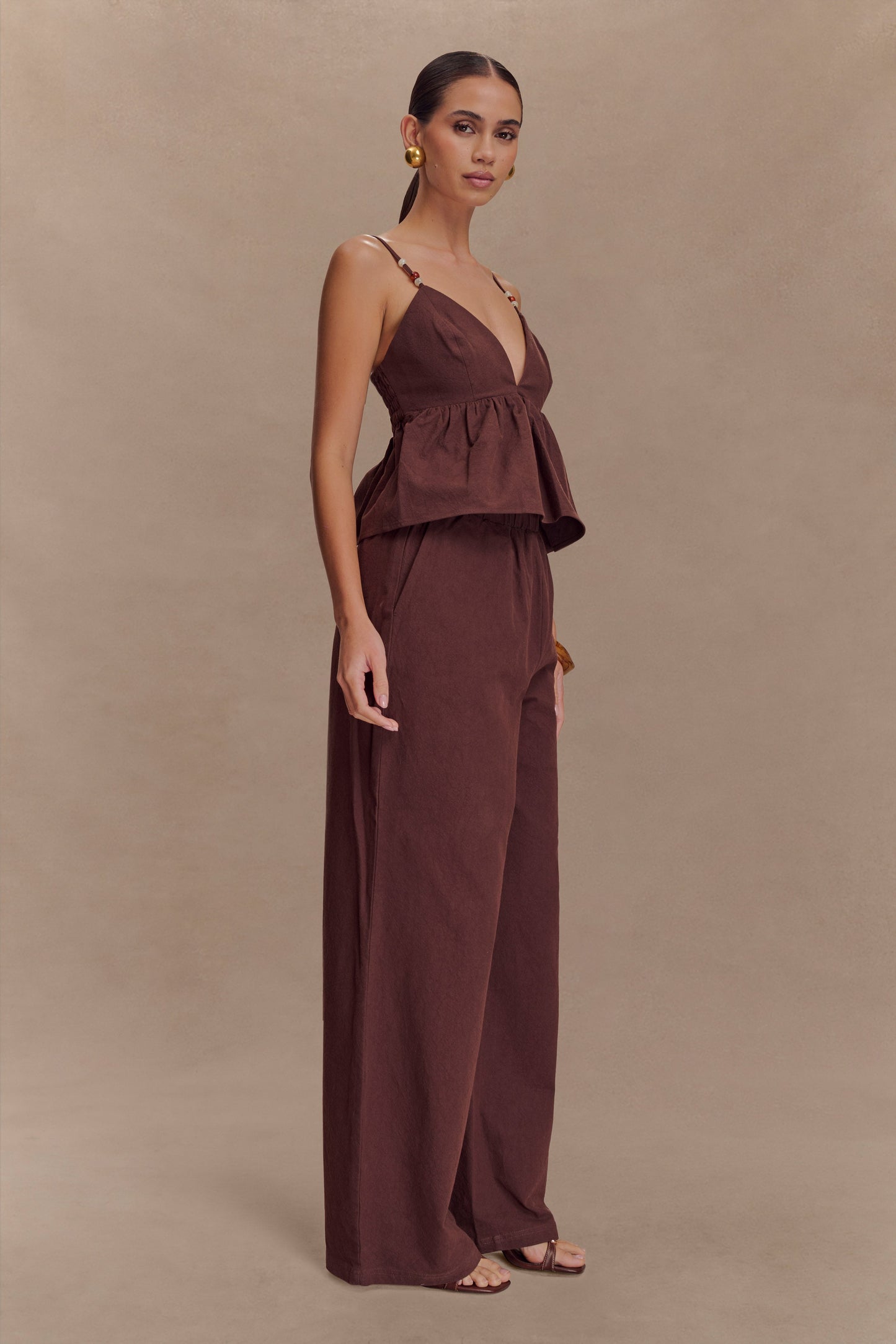 Janayia Cotton Wide Leg Pants - Dark Espresso