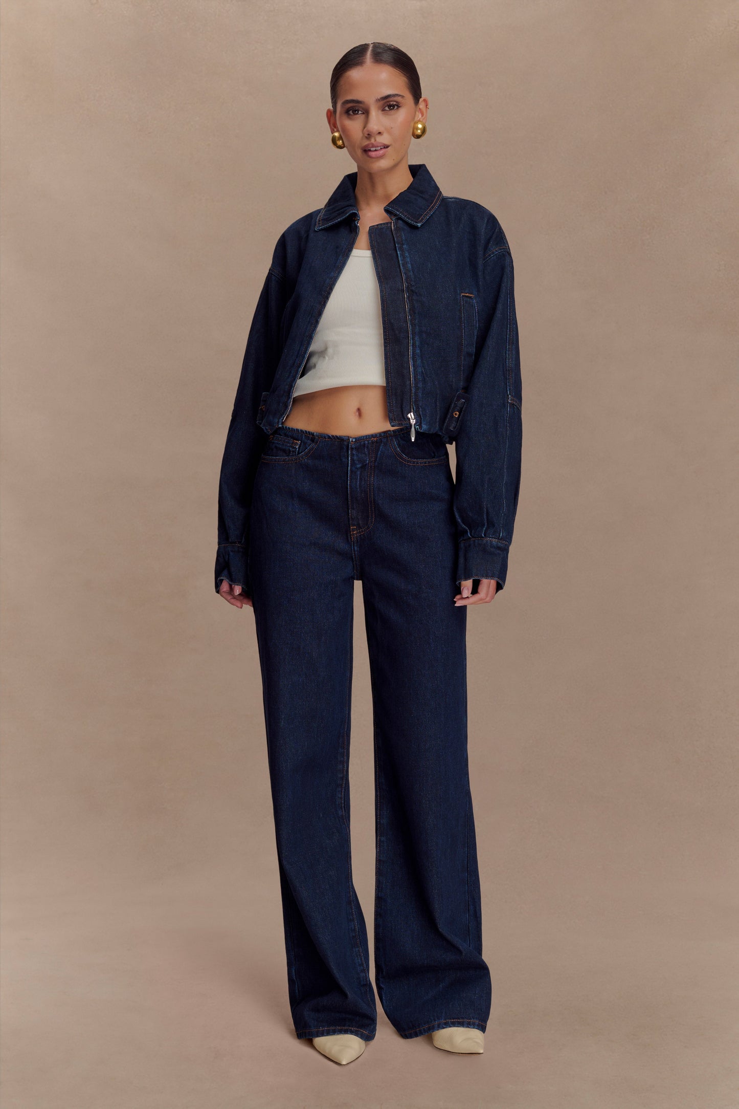Fallon Cropped Denim Jacket - Indigo Blue