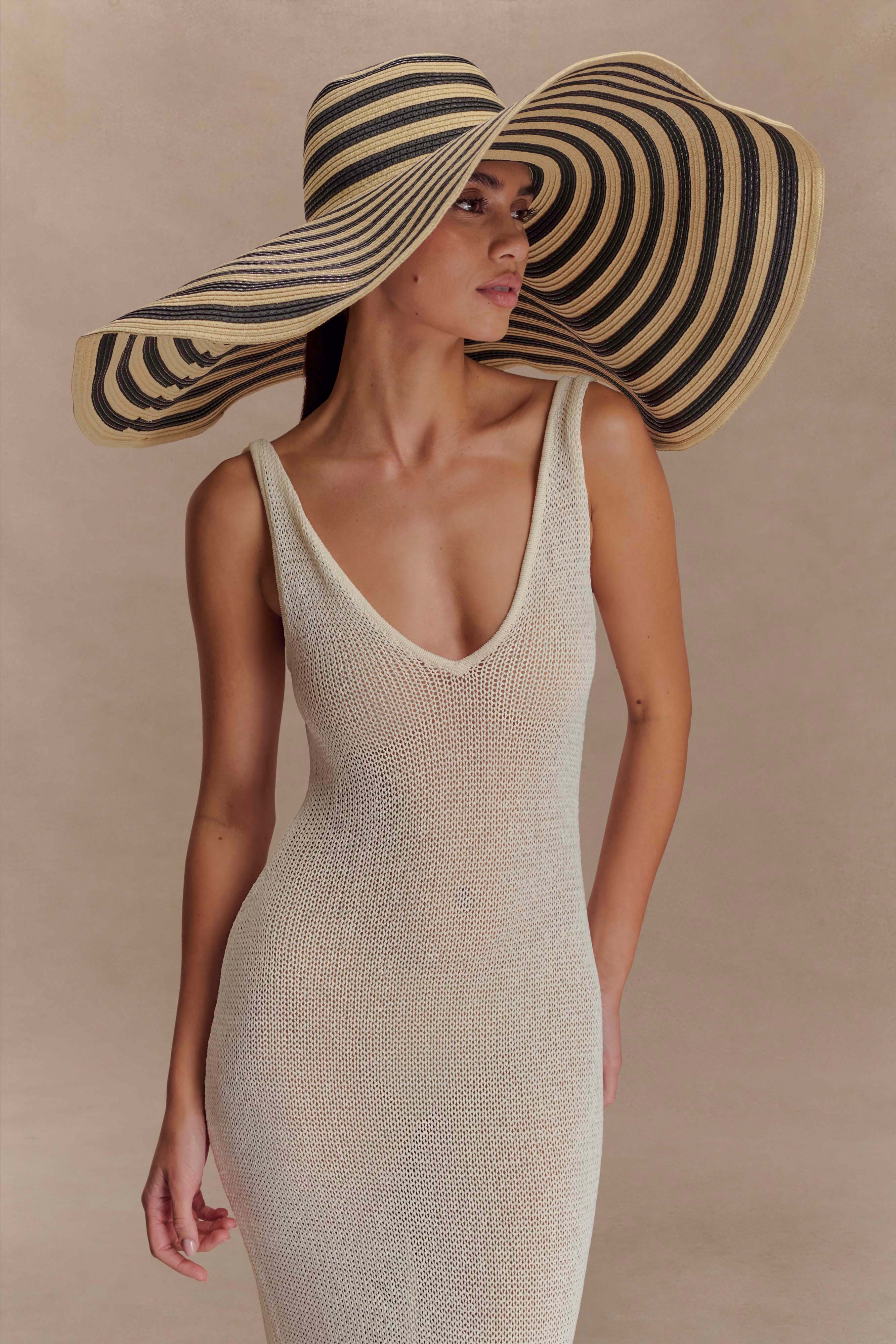 cecil maxi dress Cecil Straw Maxi Hat / Black And Neutral Stripe | MESHKI