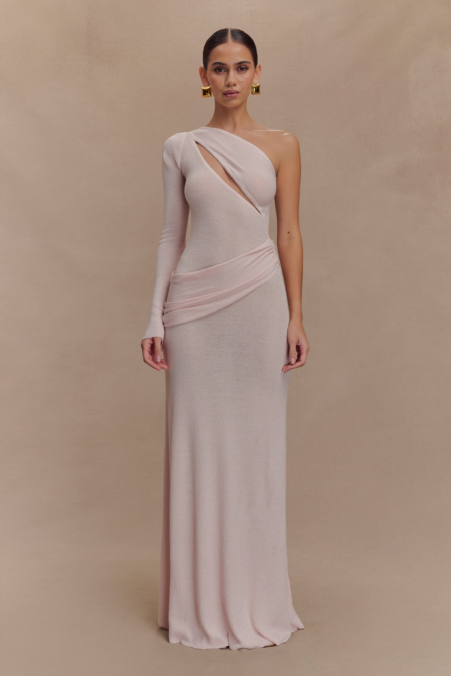 Alexius One Shoulder Knit Maxi Dress - Dusty Pink