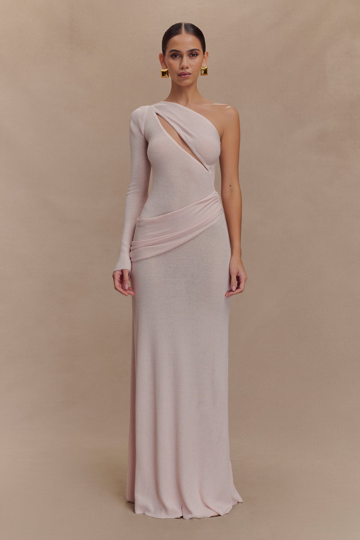 Alexius One Shoulder Knit Maxi Dress - Dusty Pink