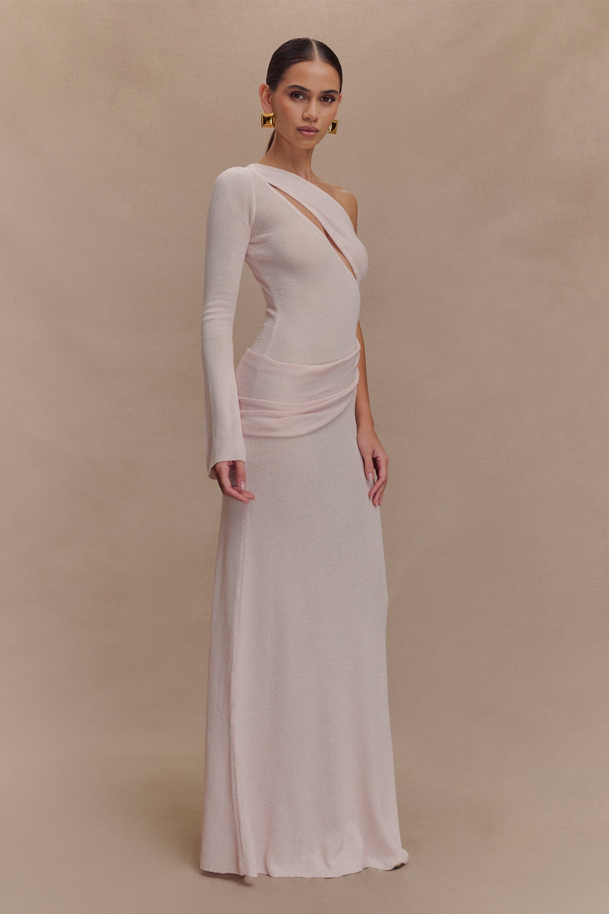 Alexius One Shoulder Knit Maxi Dress - Dusty Pink