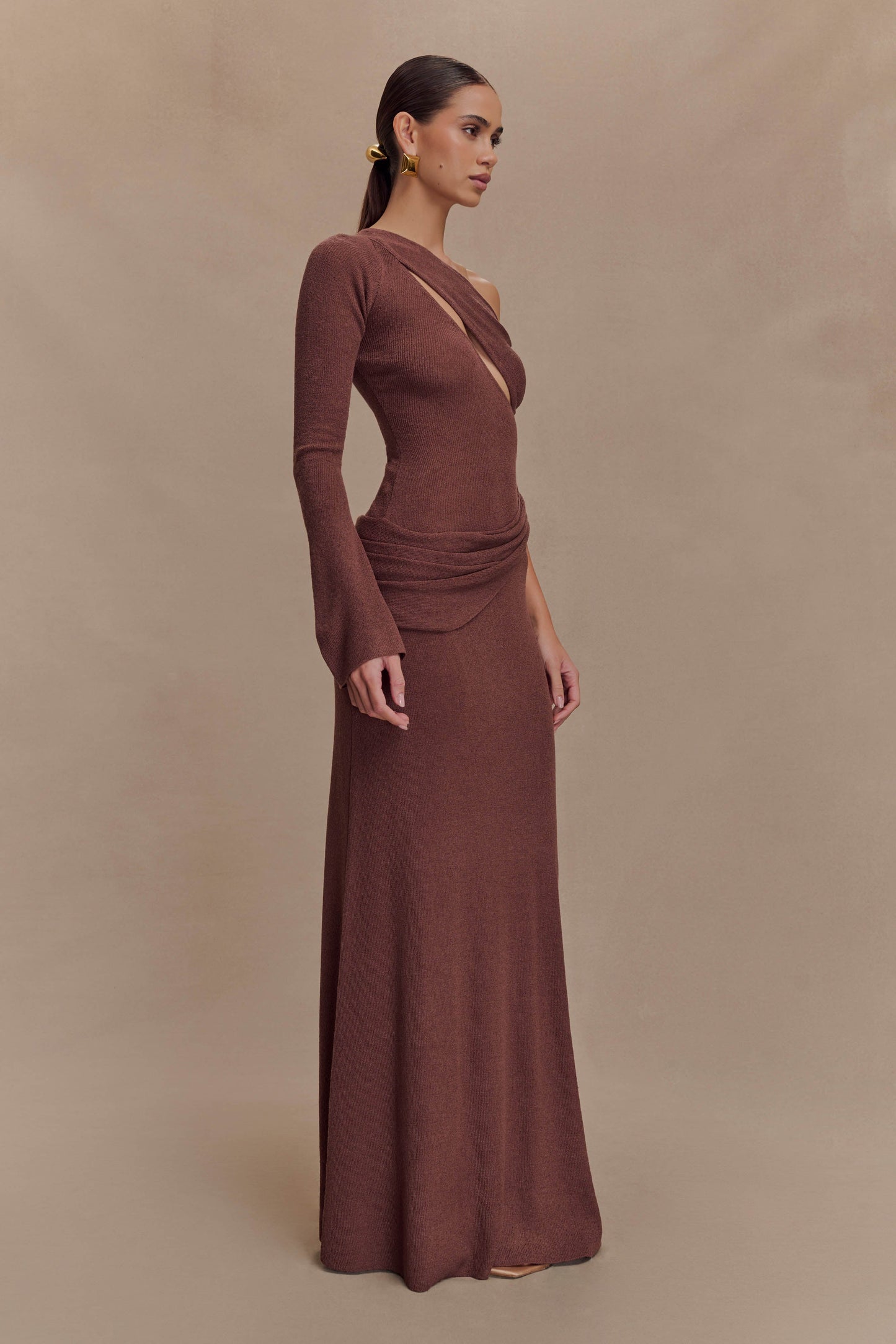 Alexius One Shoulder Knit Maxi Dress - Nutmeg
