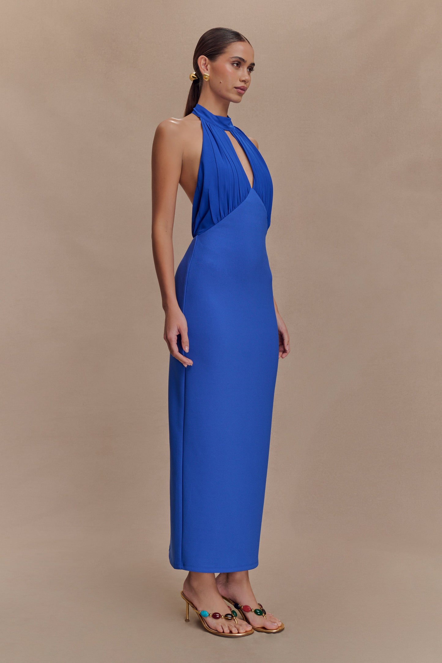 Mierah Halter Midi Dress - Cobalt Blue