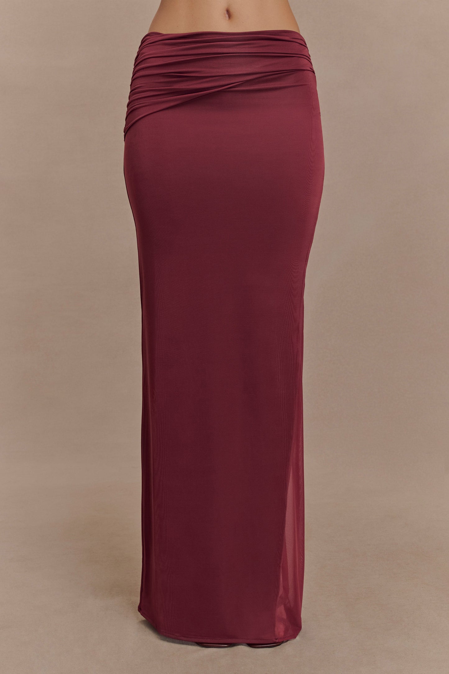 Judy Slinky And Mesh Maxi Skirt - Wine