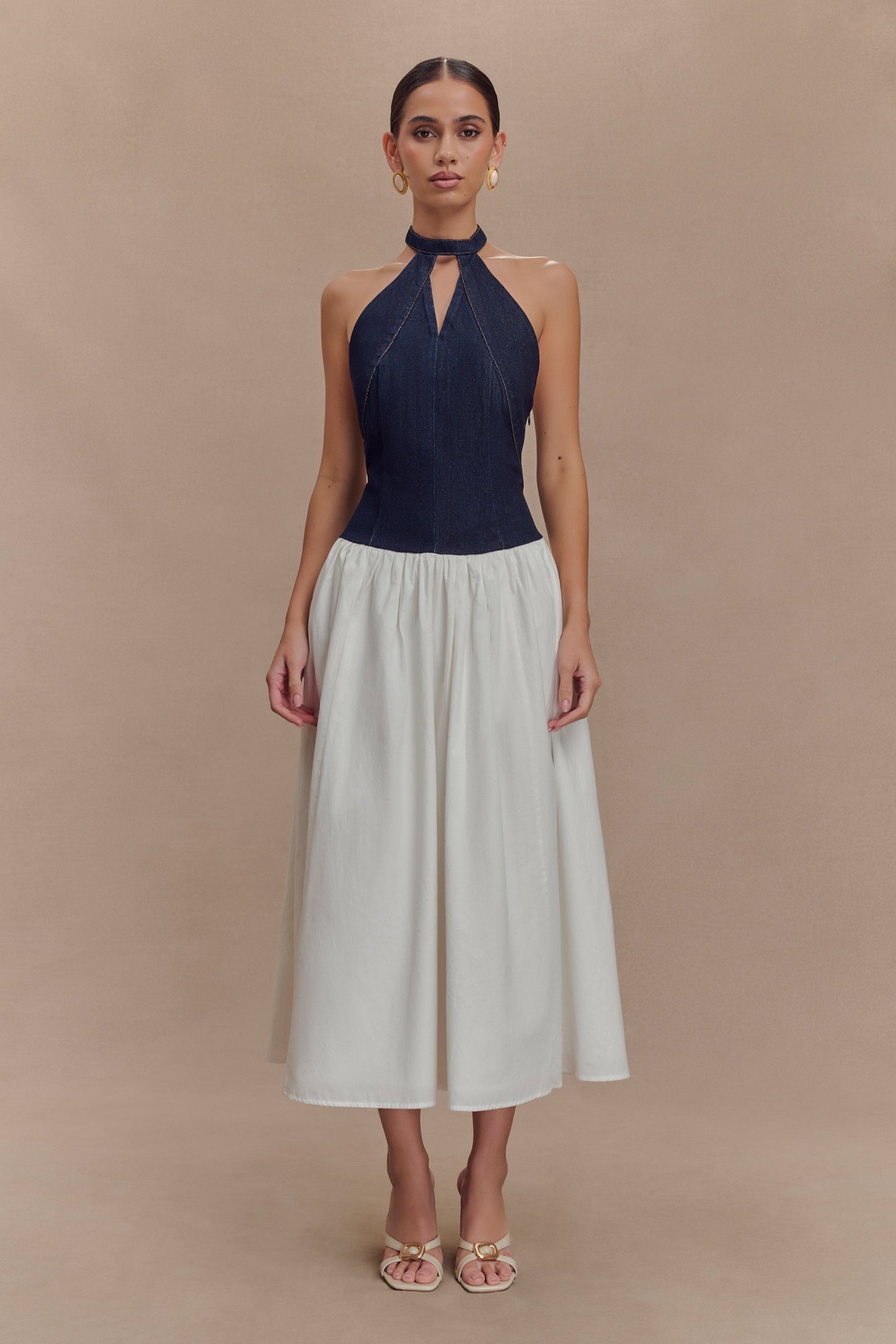 Ashwin Denim Cotton Midi Dress - Indigo Blue