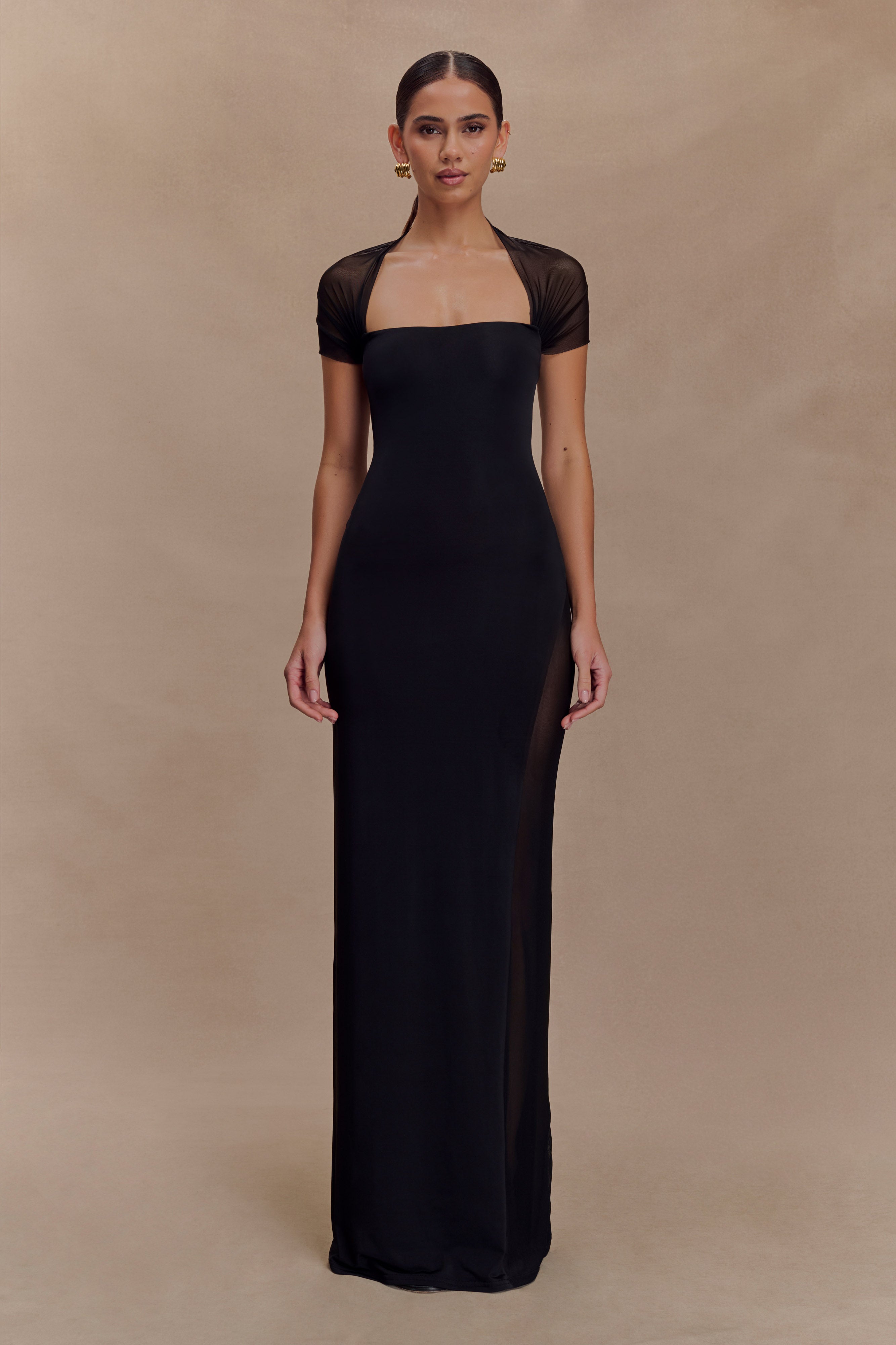 Mesh Macy Long Black Dress Wyatt Slinky And Mesh Maxi Dress Black MESHKI US Mesh Macy Long Black Dress Wyatt Slinky And Mesh Maxi Dress Black MESHKI US