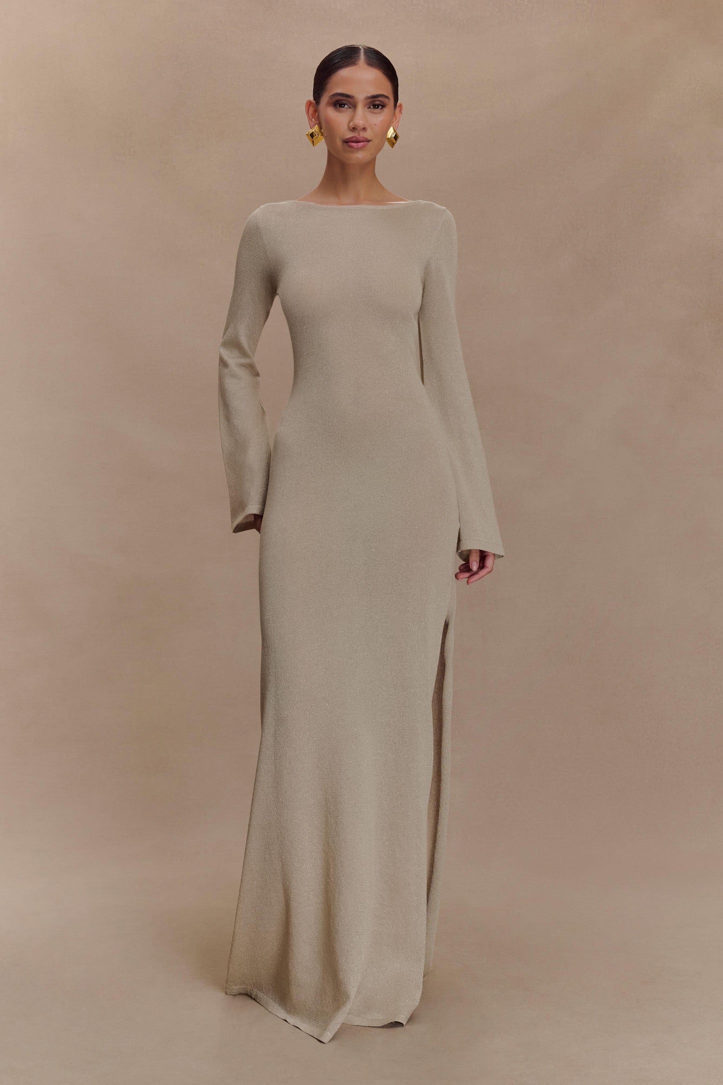 Atticus Knit Maxi Dress With Sequin - Gold