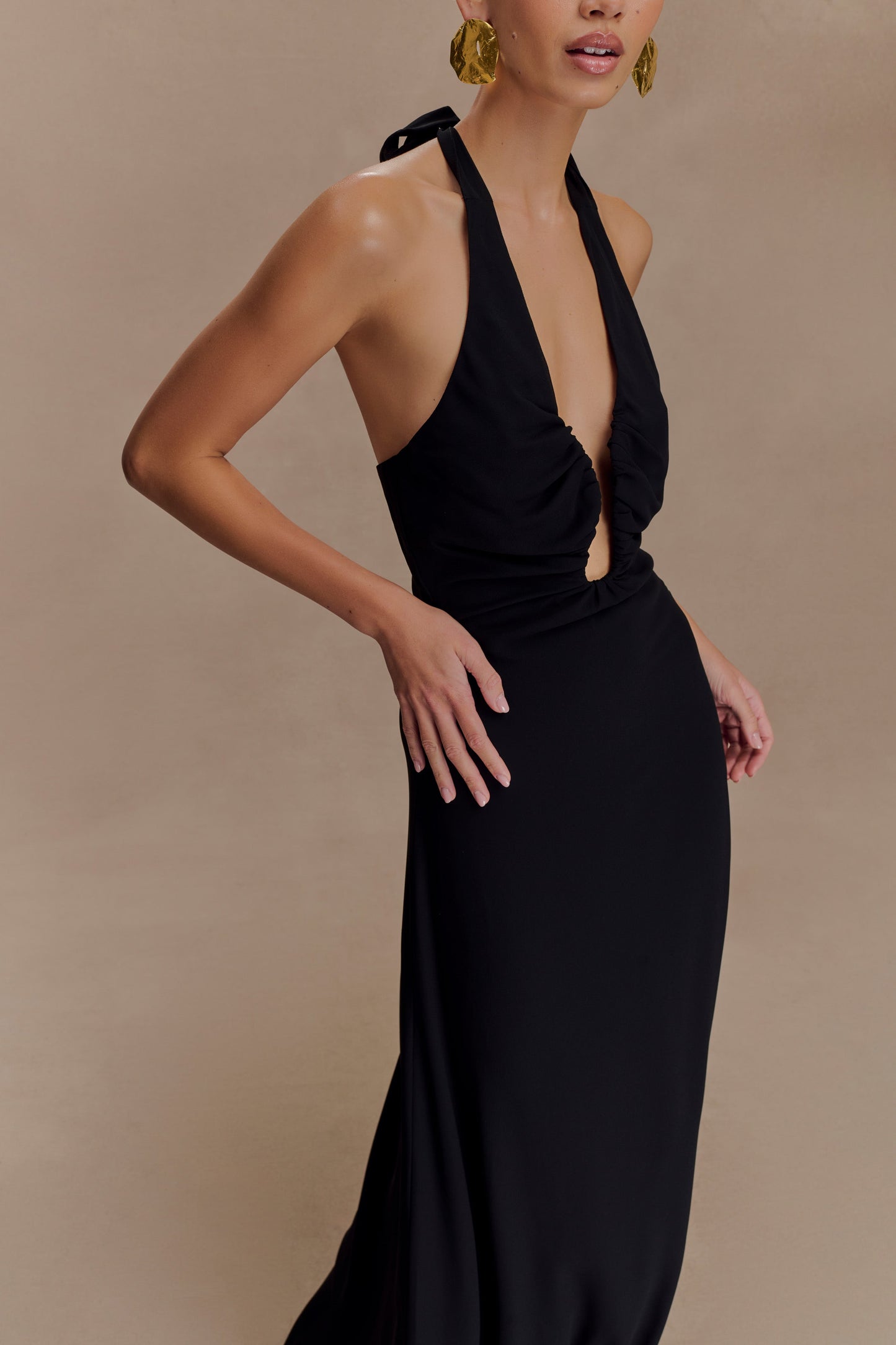 Malakhai Chiffon Halter Maxi Dress - Black