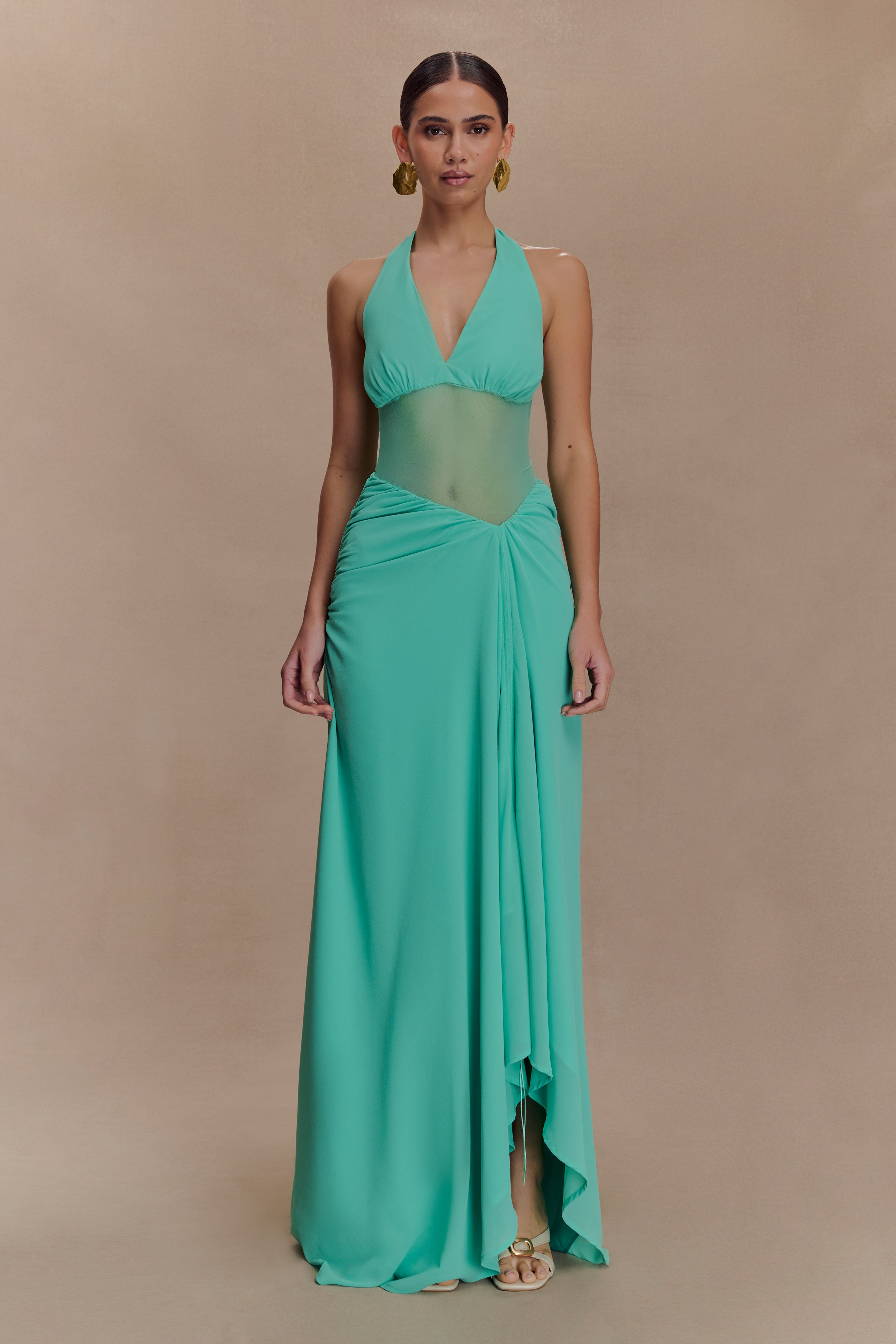 lagoon maxi dress Jonna Chiffon And Mesh Maxi Dress / Lagoon | MESHKI