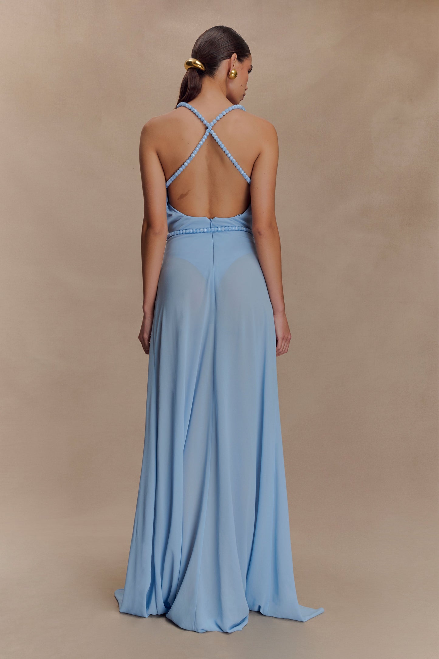 Elaine Chiffon Beaded Maxi Dress - Sky Blue