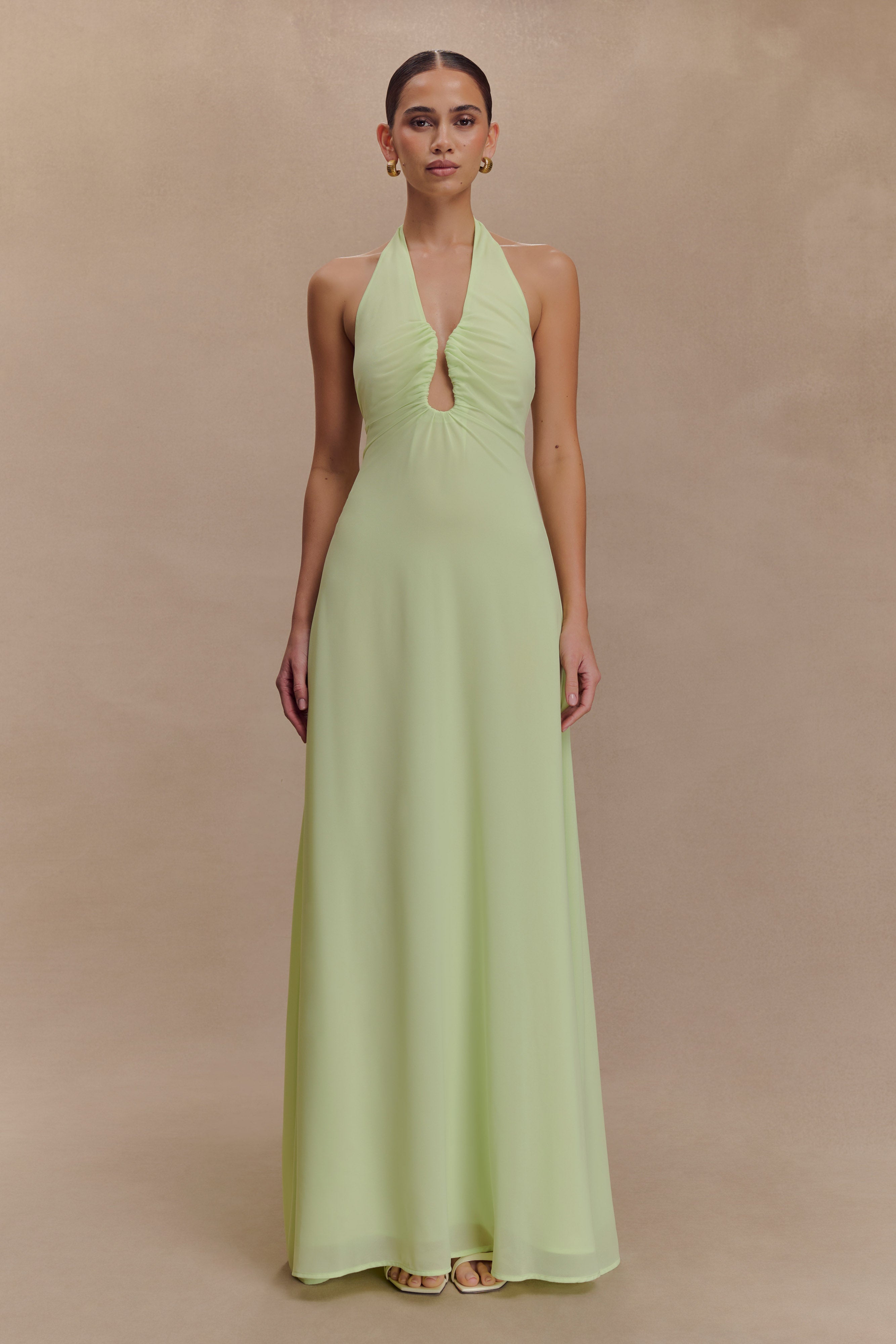 Malakhai Chiffon Halter Maxi Dress / Pastel Green | MESHKI