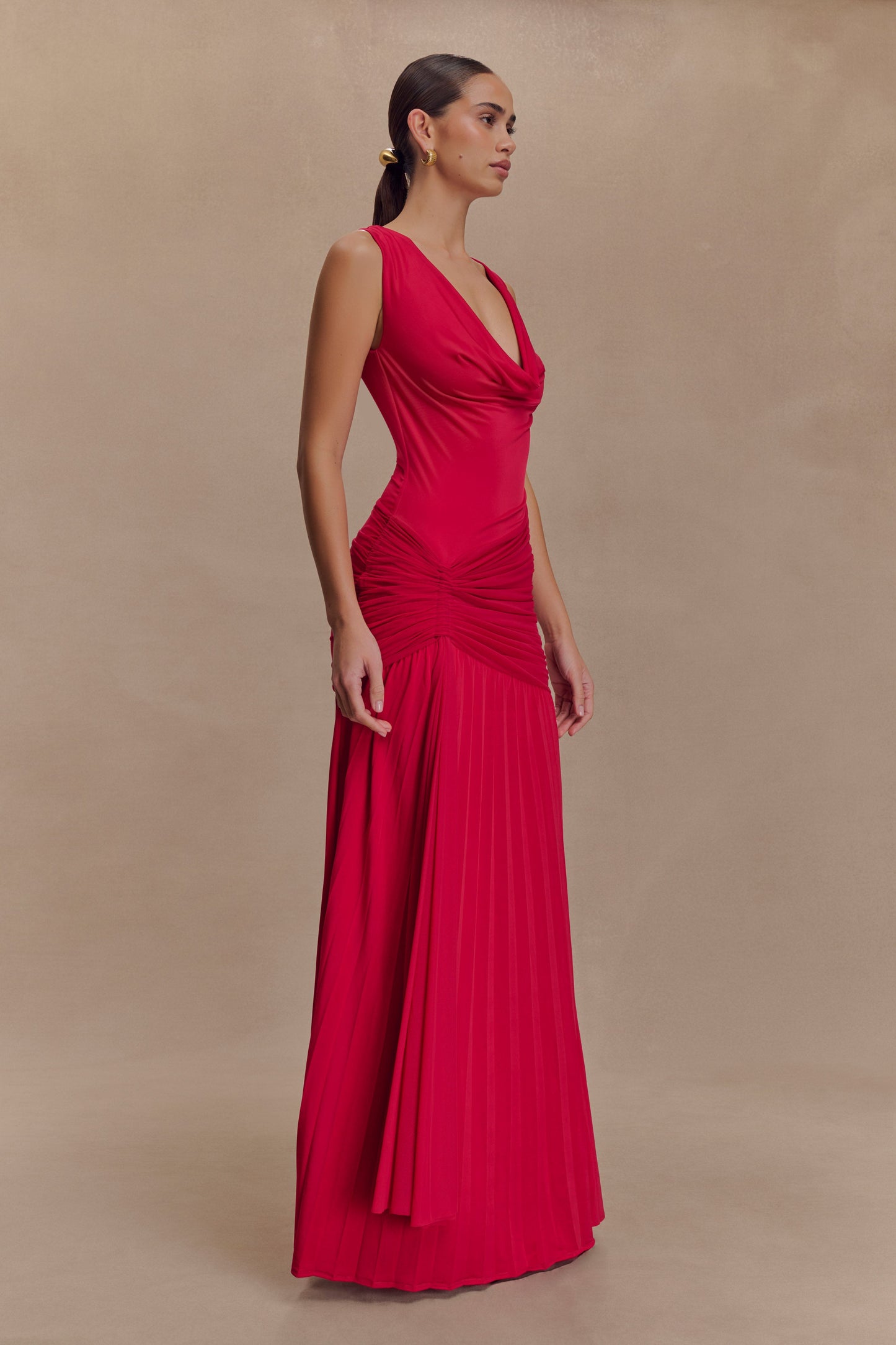 Dania Cowl Neck Slinky Maxi Dress - Fuchsia Pink