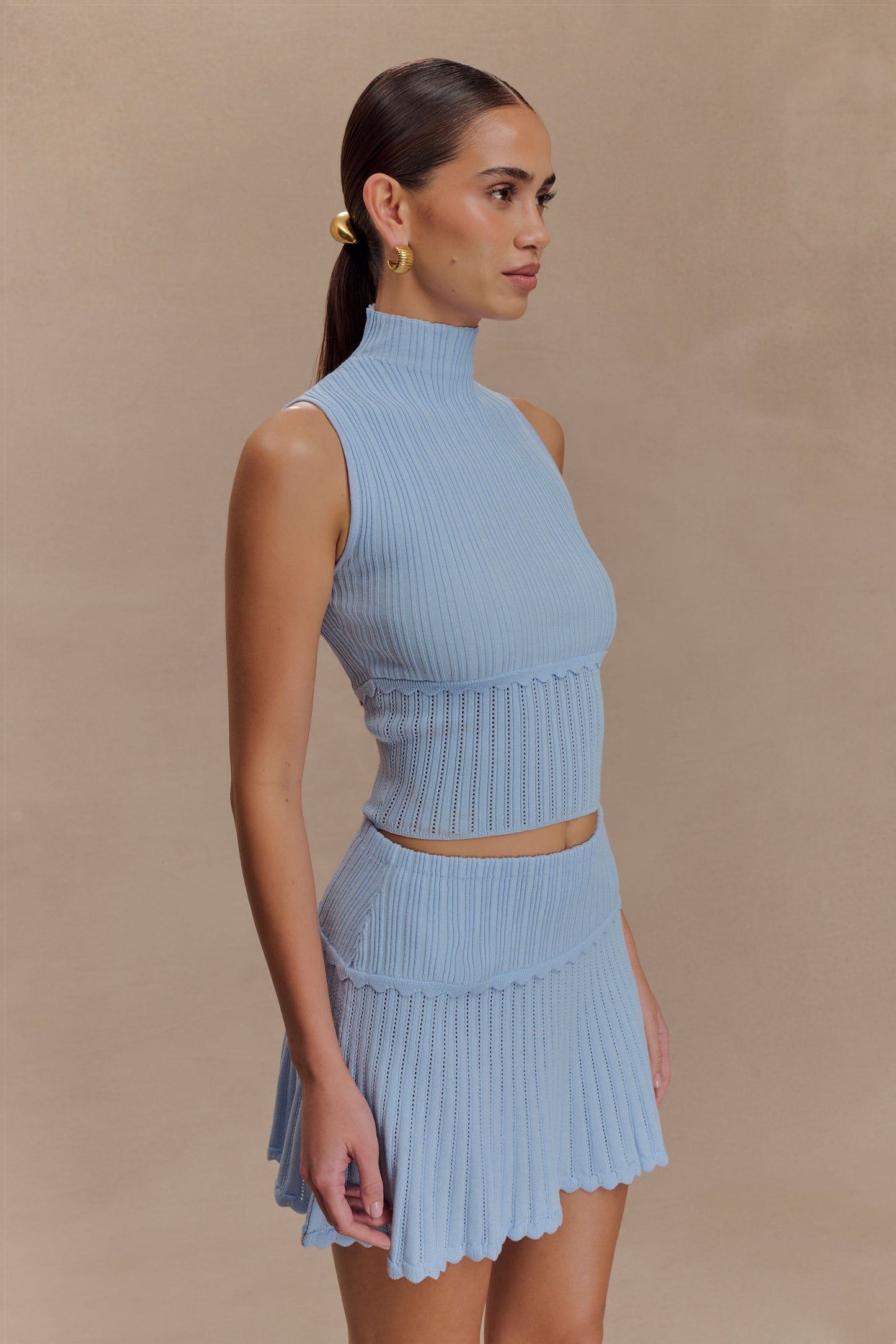 Indy Pointelle Knit Mini Skirt - Cornflower Blue