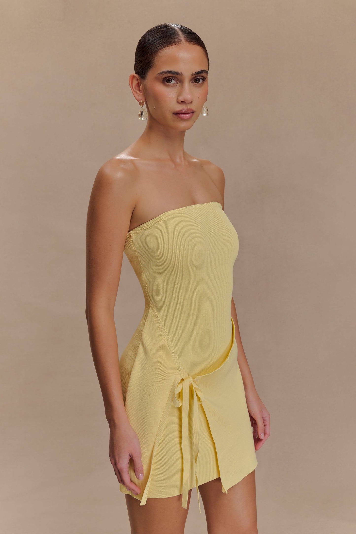 Rian Strapless Knit Mini Dress - Lemon