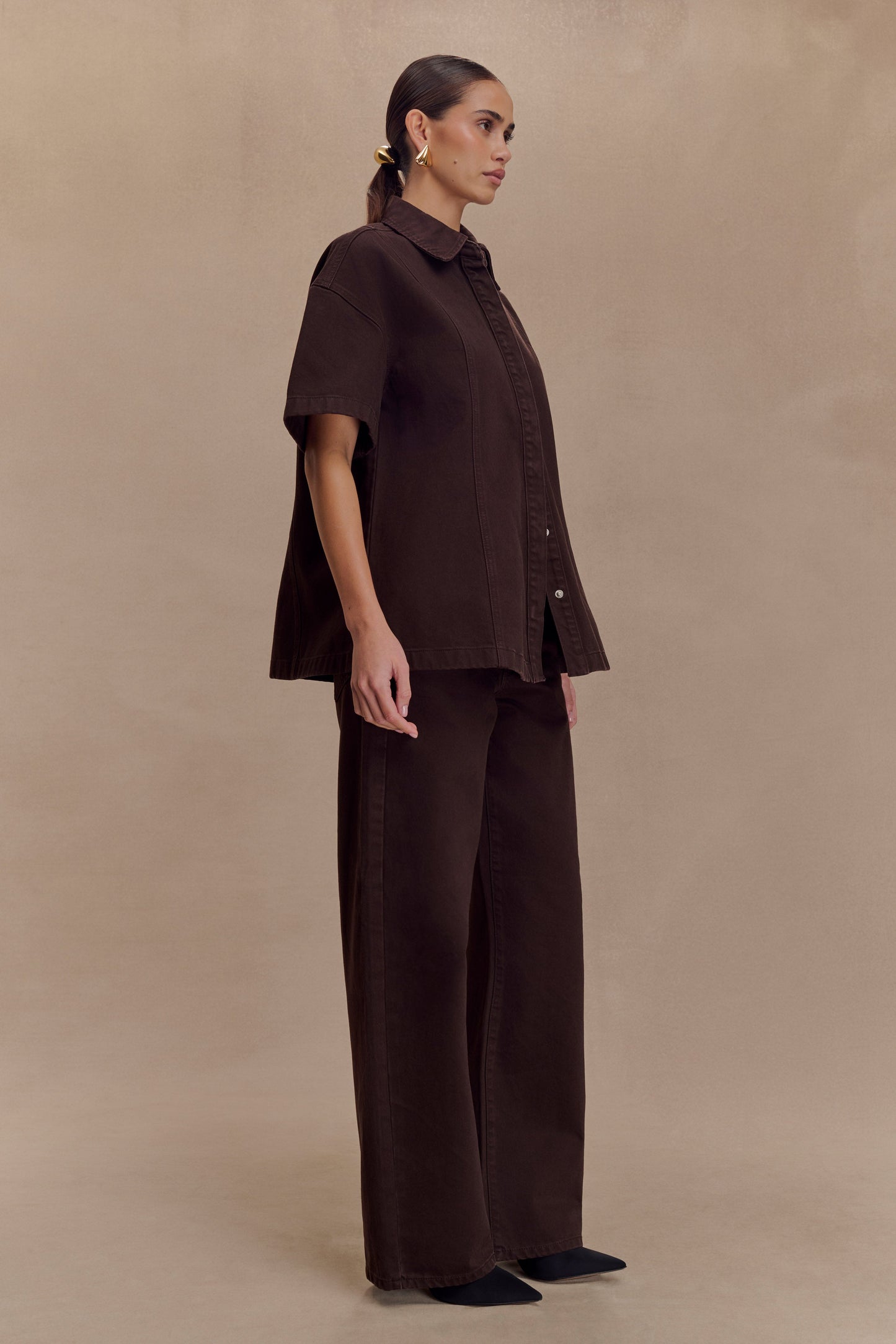 Maya Oversized Denim Shirt - Chocolate