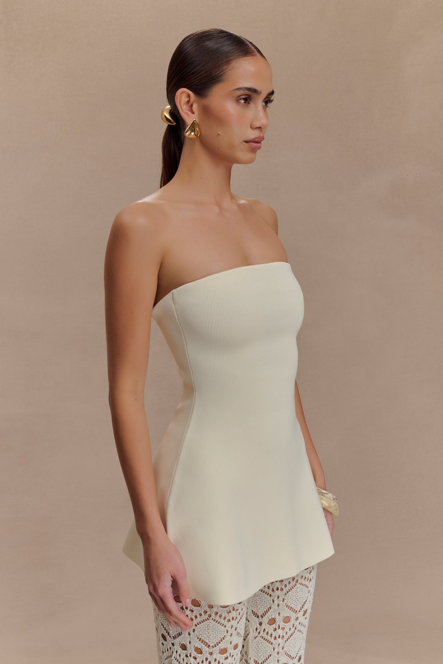 Anette Bandage Knit Strapless Top - Ivory