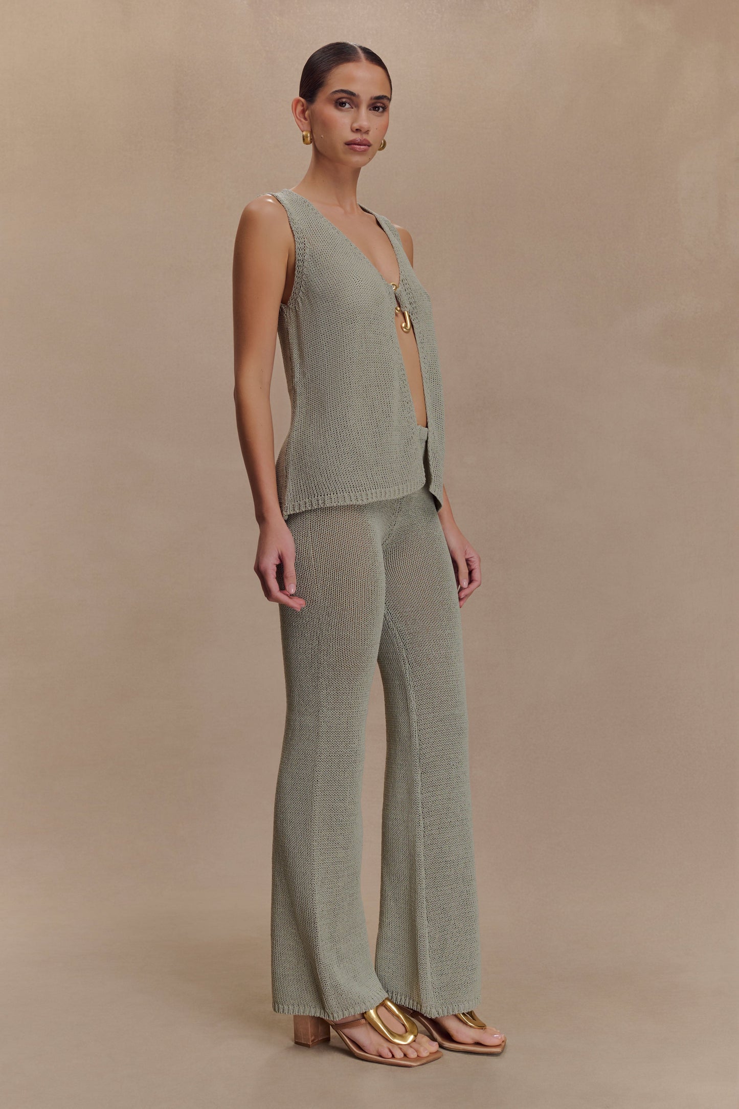 Malani Knit Top With Hardware - Sage