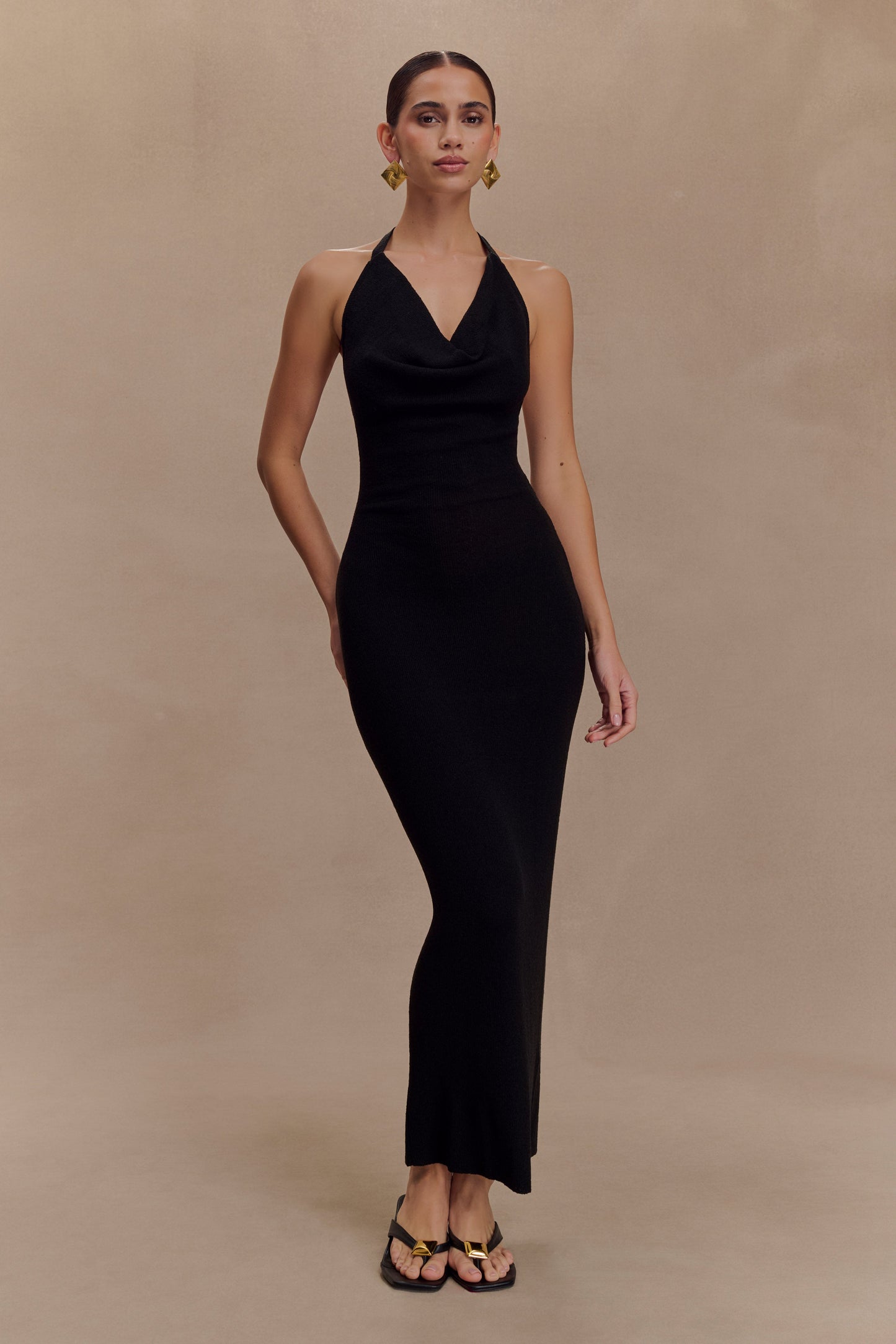 Ayella Cowl Knit Maxi Dress - Black
