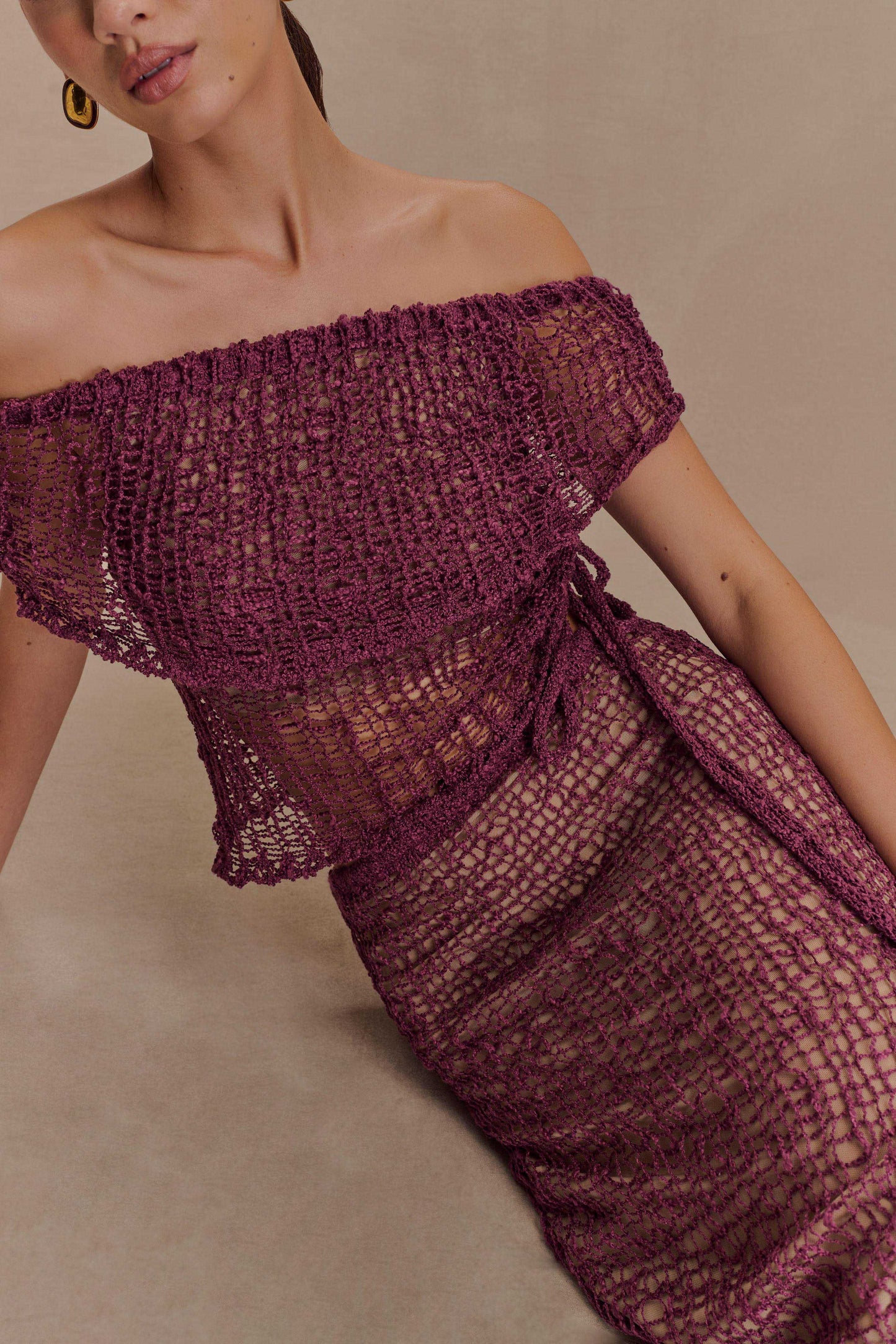 Cordelia Off Shoulder Knit Top - Mauve