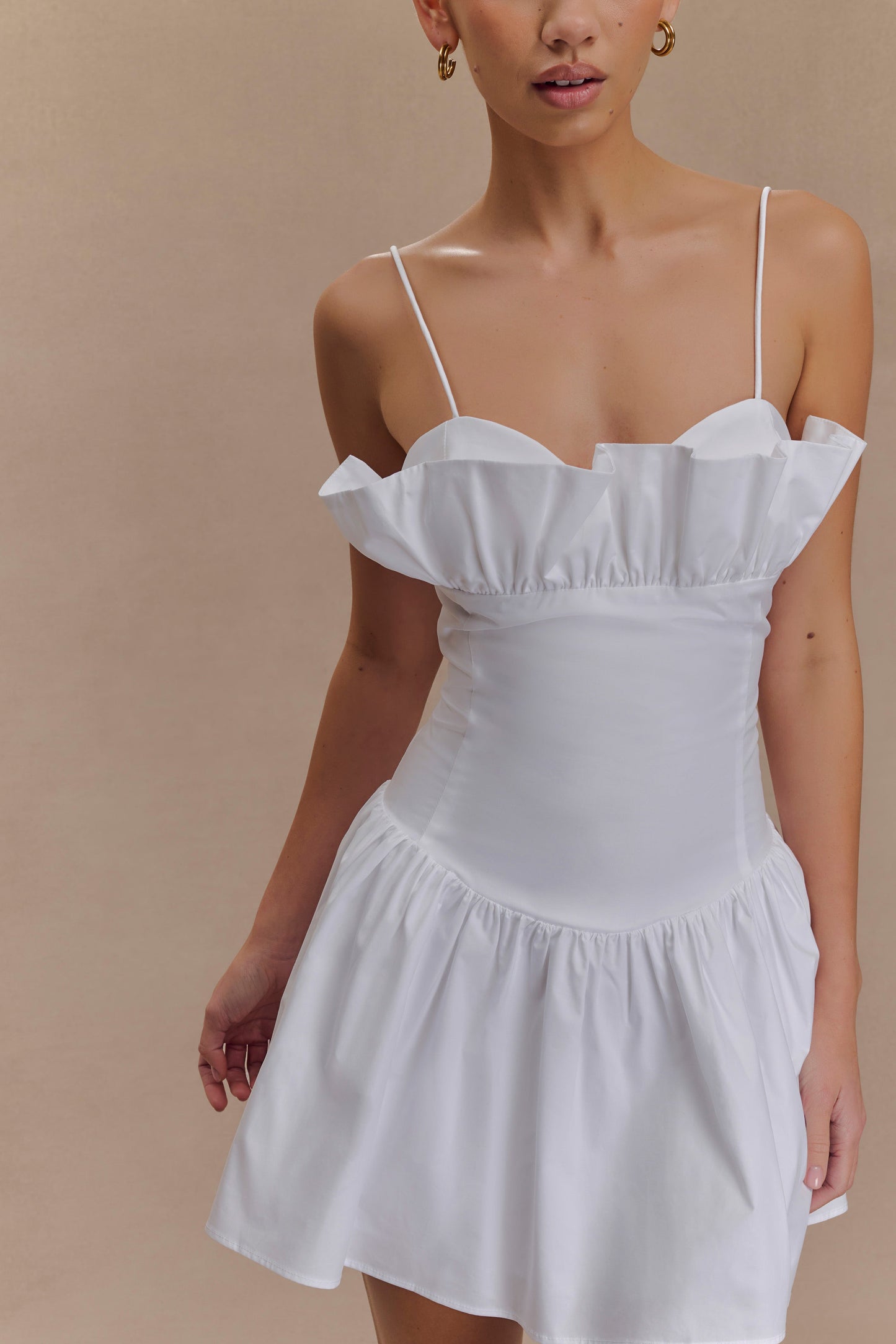 Janis Cotton Frill Mini Dress - White