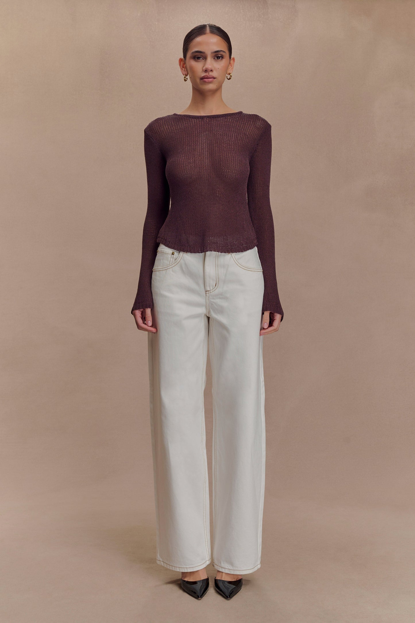 Isabella Long Sleeve Knit Top - Chocolate