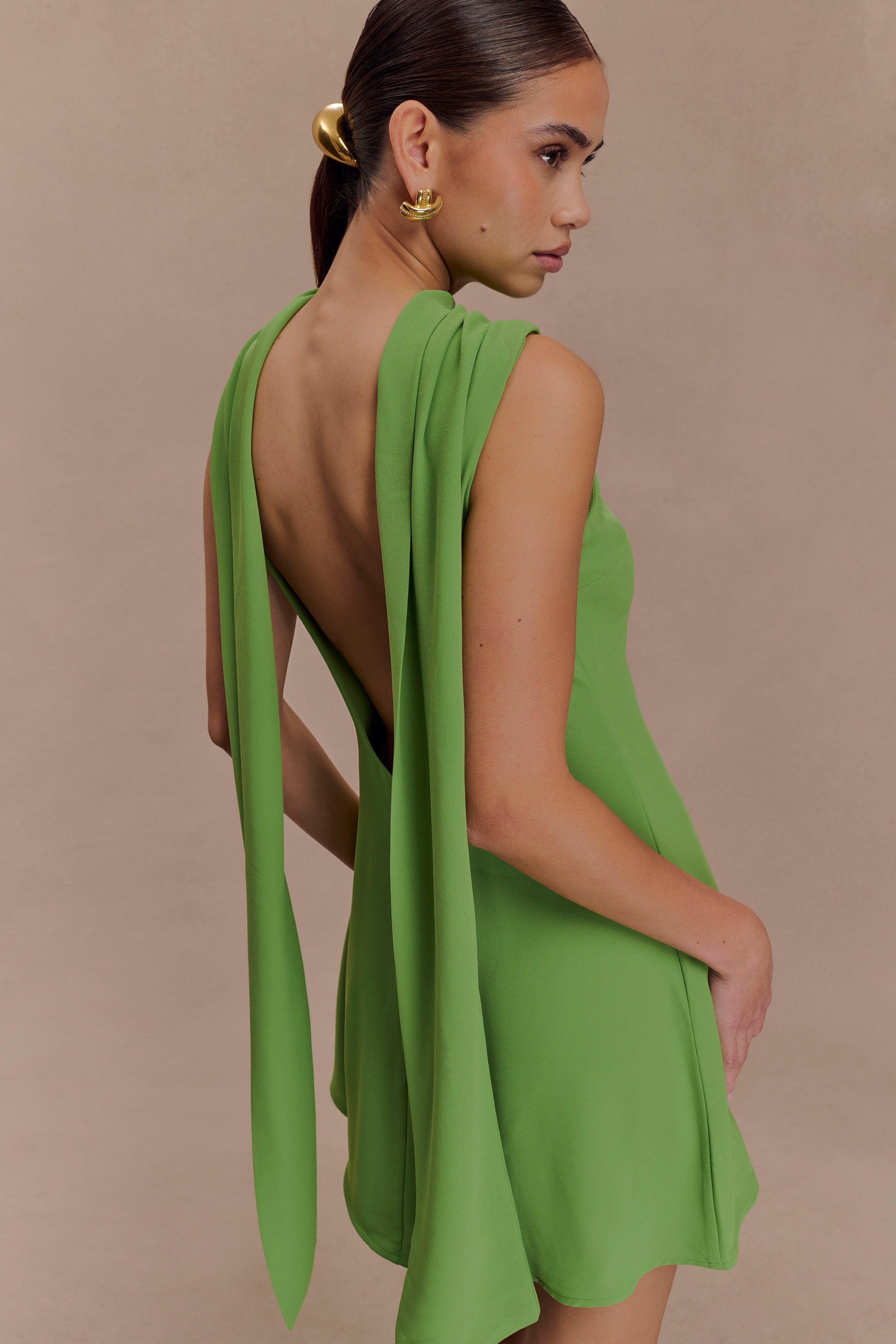 anne sophie backless summer dress green Wynter Scarf Draped Mini - Color:Egret Low Iron If Needed fmd2ndjune2026 MELANI The Label Green