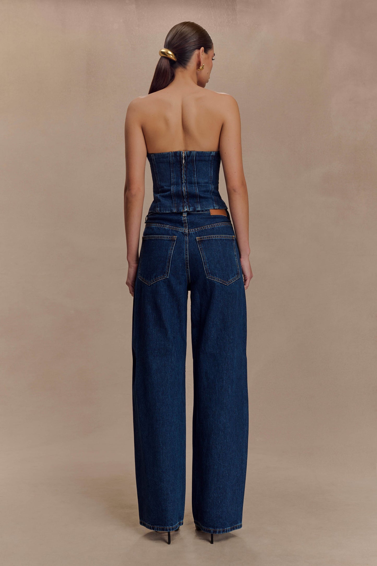 Laina Mid Rise Diamante Denim Jeans - Midnight Blue