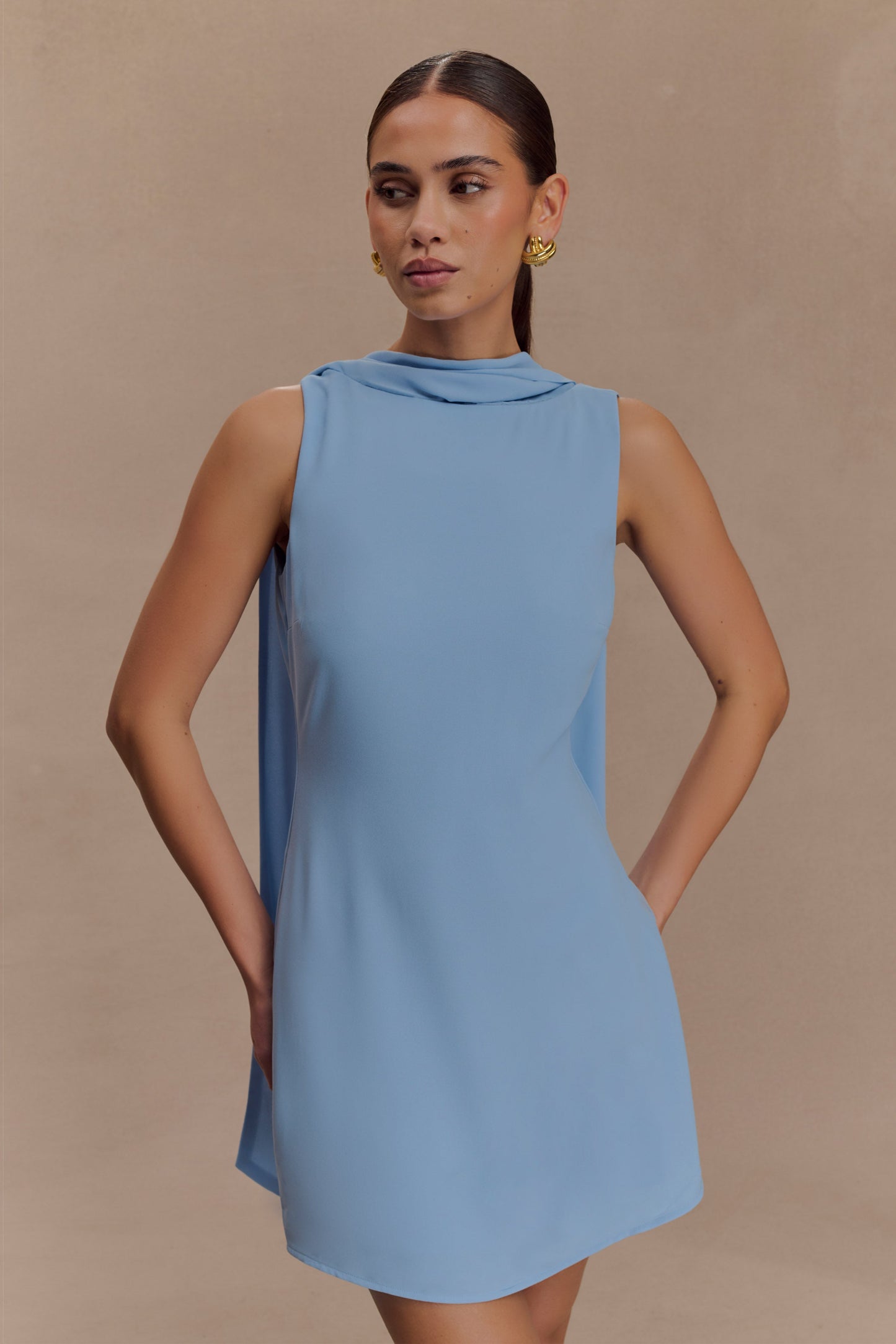 Wynter Scarf Draped Mini Dress - Sky Blue