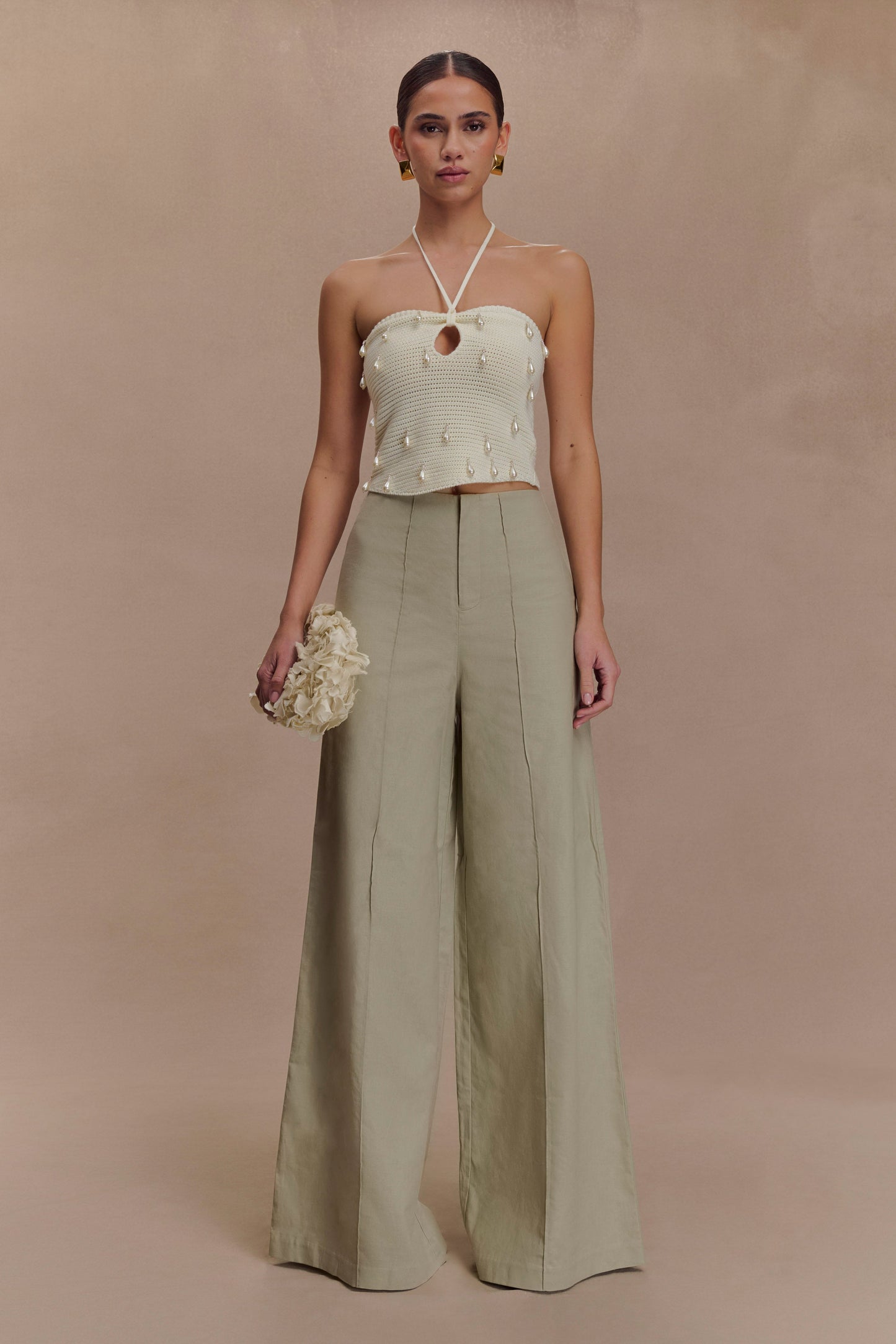 Brandi Linen Straight Leg Pant - Basil
