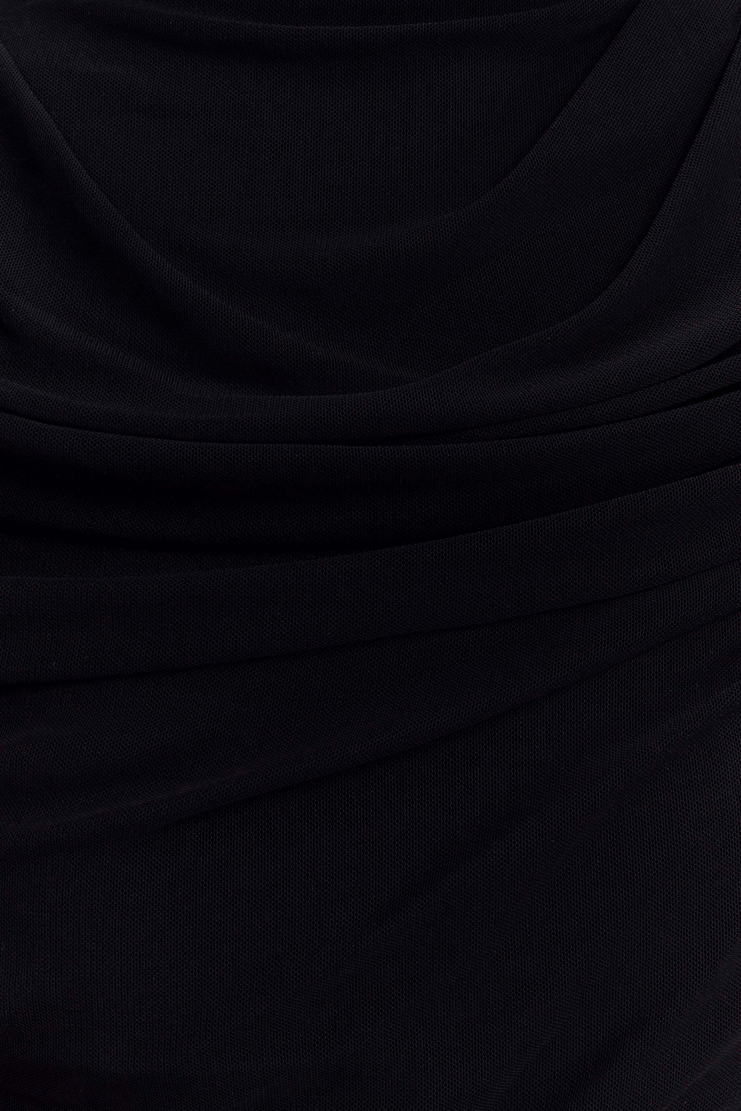 Pruedance Slinky Draped Top With Mesh Overlay - Black