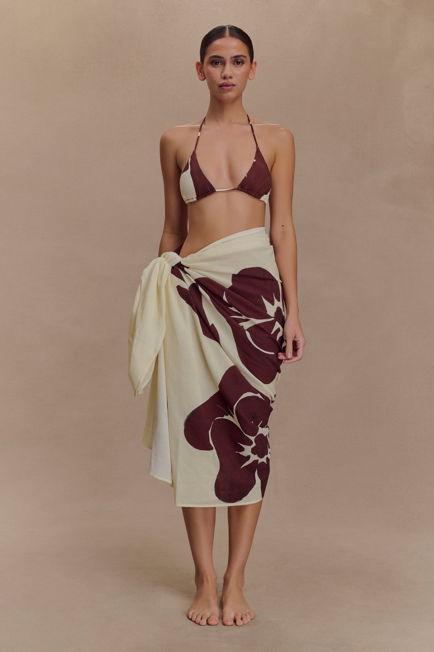 Evie Cotton Sarong - Chocolate Deco Fleur Print