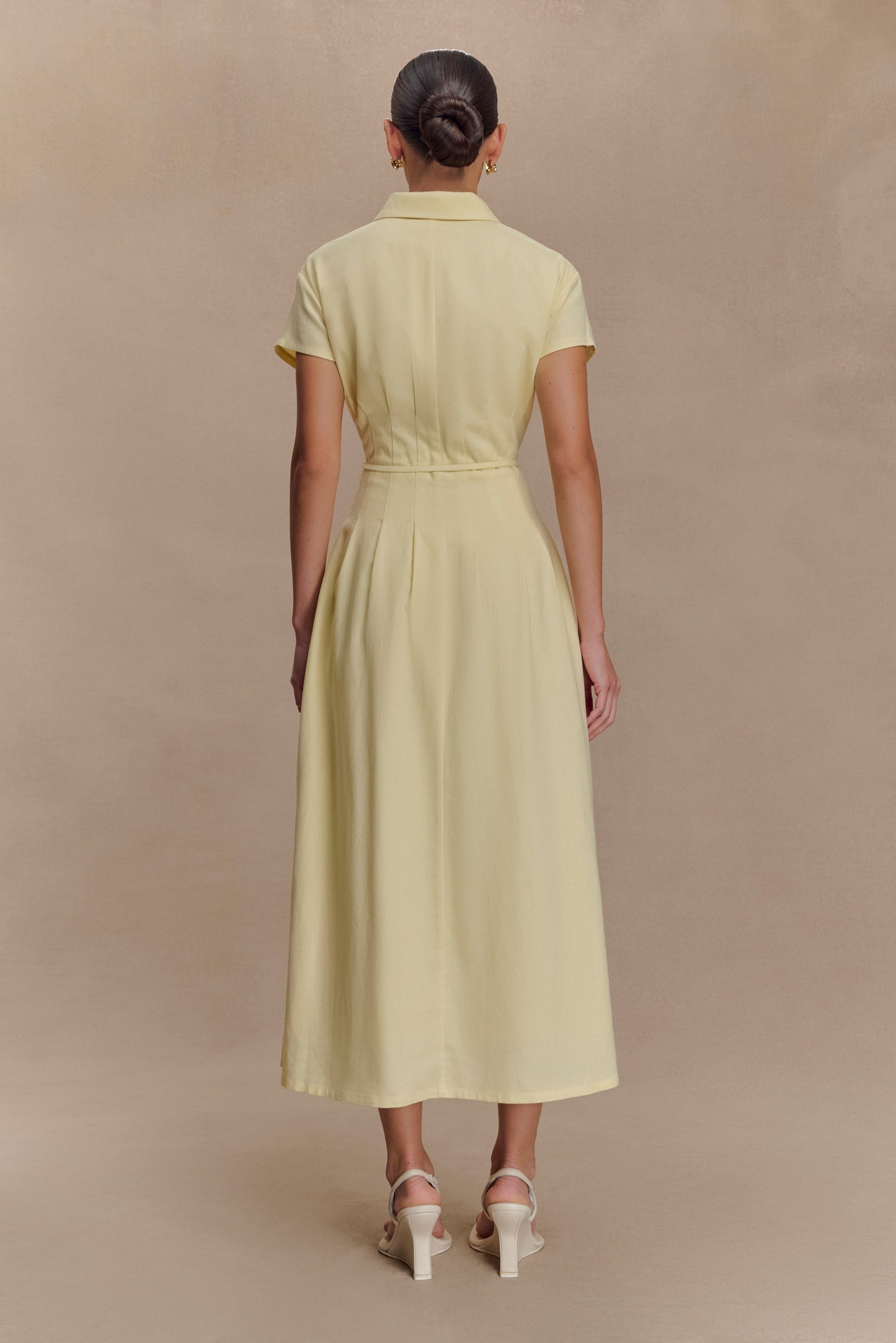 Aysha Buttoned Linen Midi Dress - Lemon