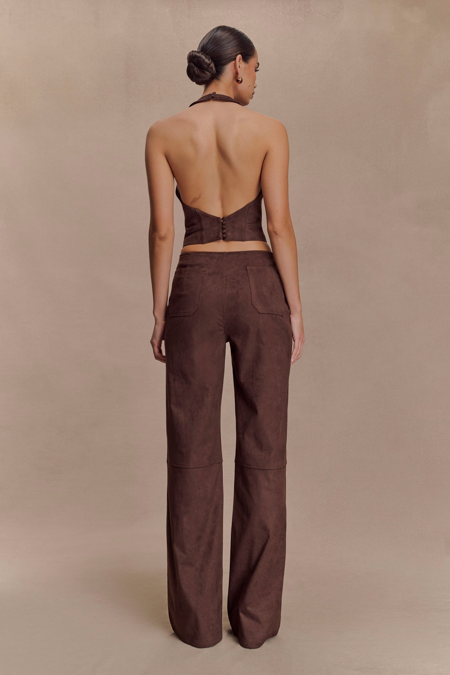 Logan Faux Suede Halter Top - Dark Chocolate