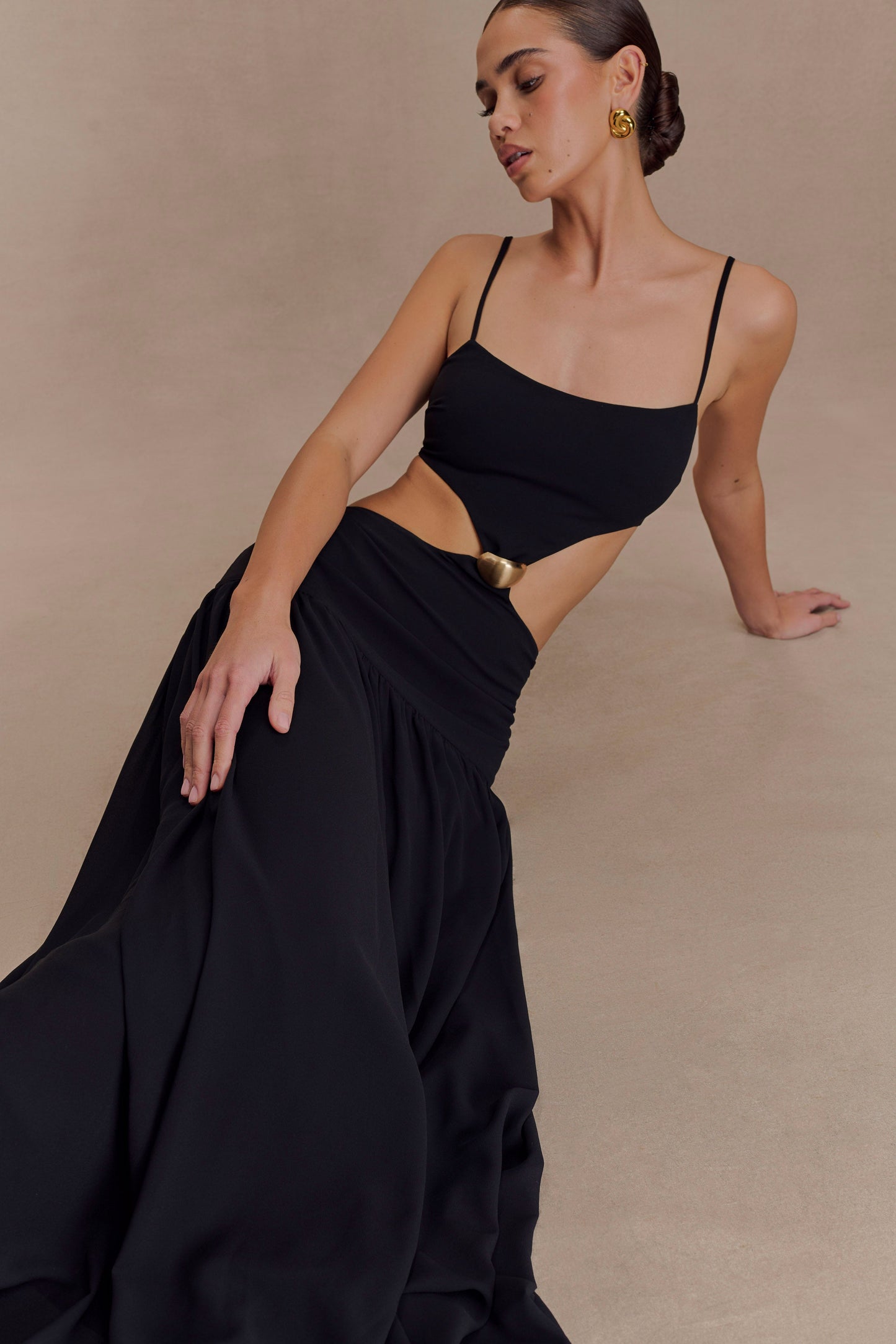 Georgina Chiffon Midi Dress - Black