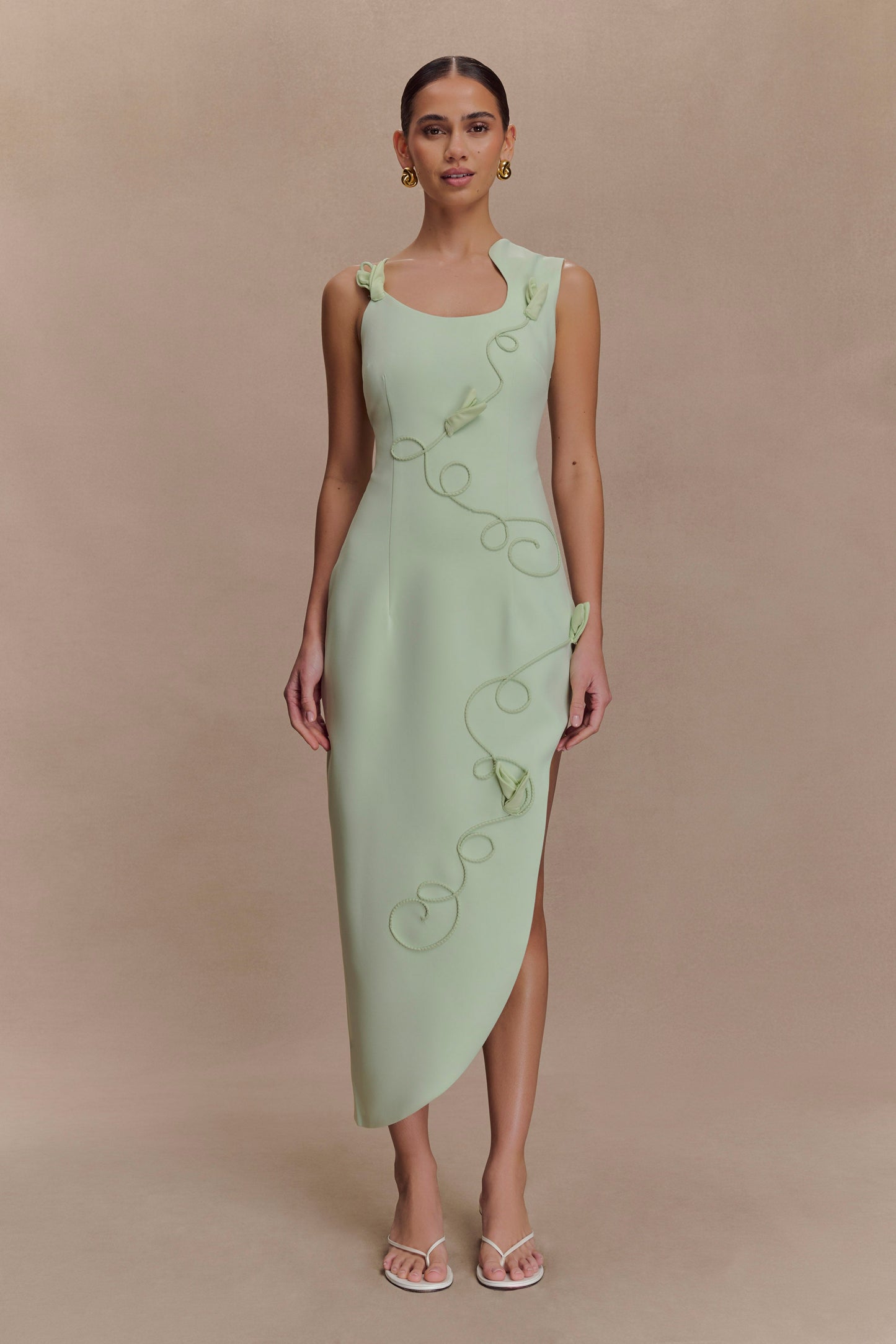 Virginia Suiting Embroidered Midi Dress - Sage