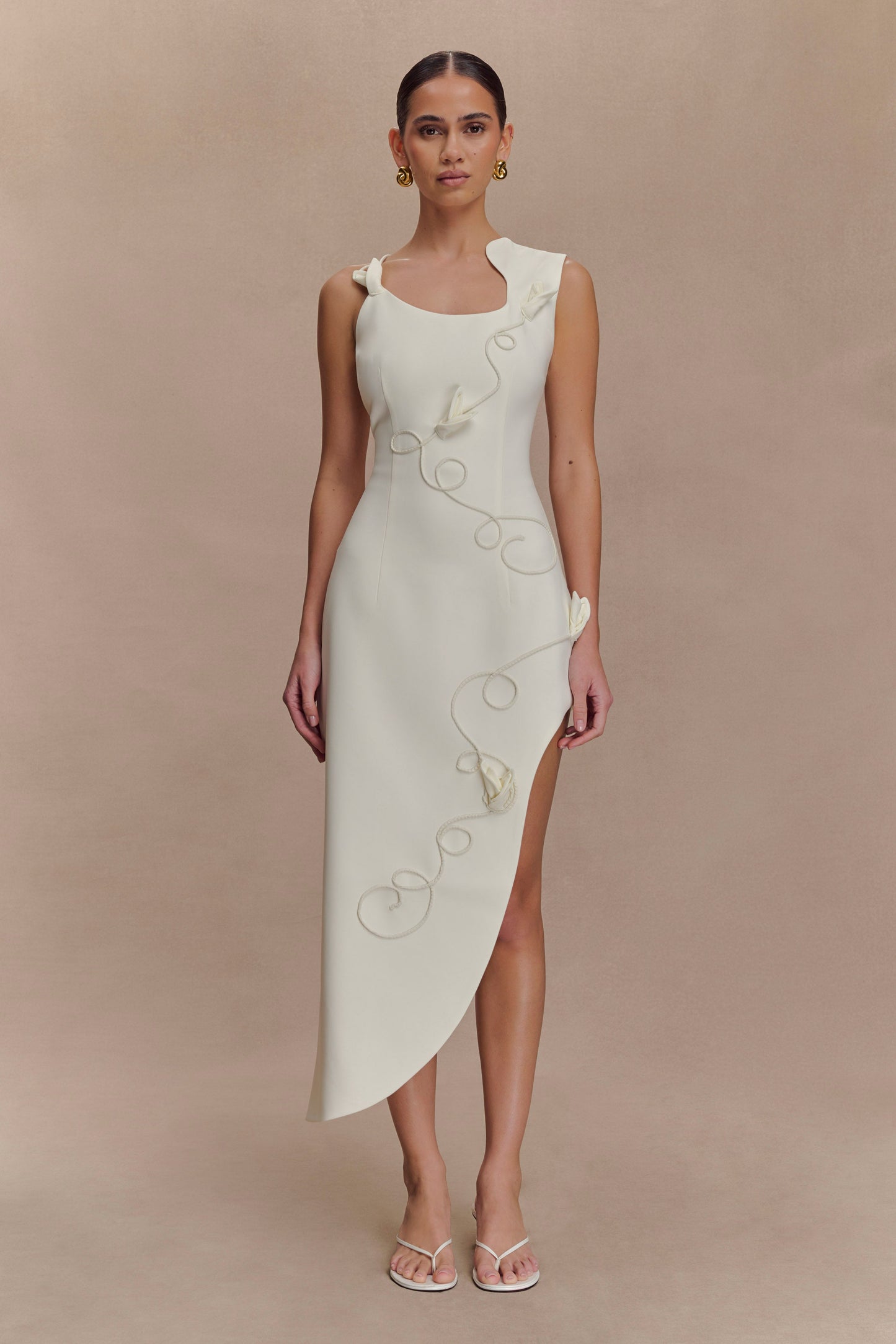 Virginia Suiting Embroidered Midi Dress - White