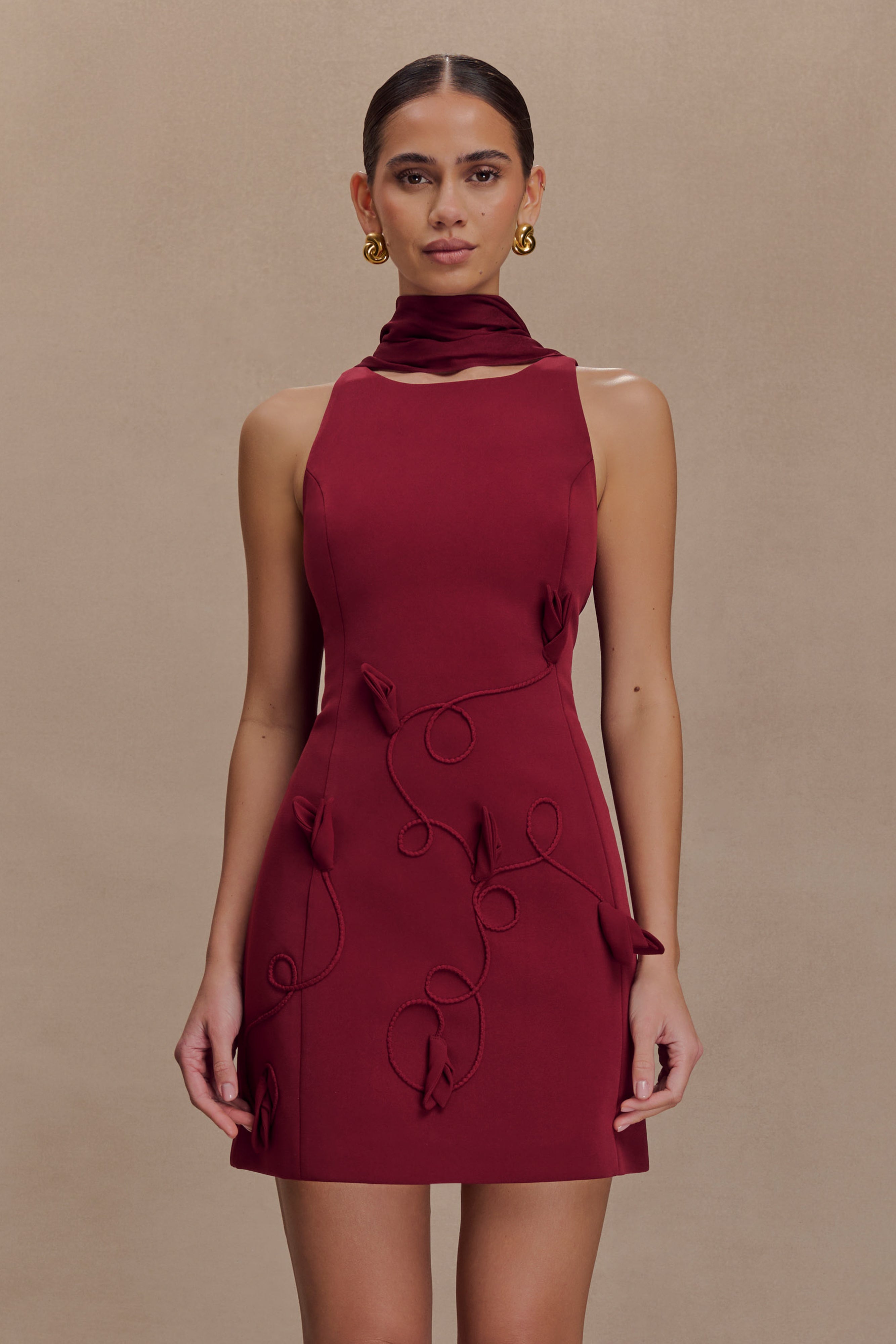 Skyler Suiting Embroidered Mini Dress / Wine | MESHKI