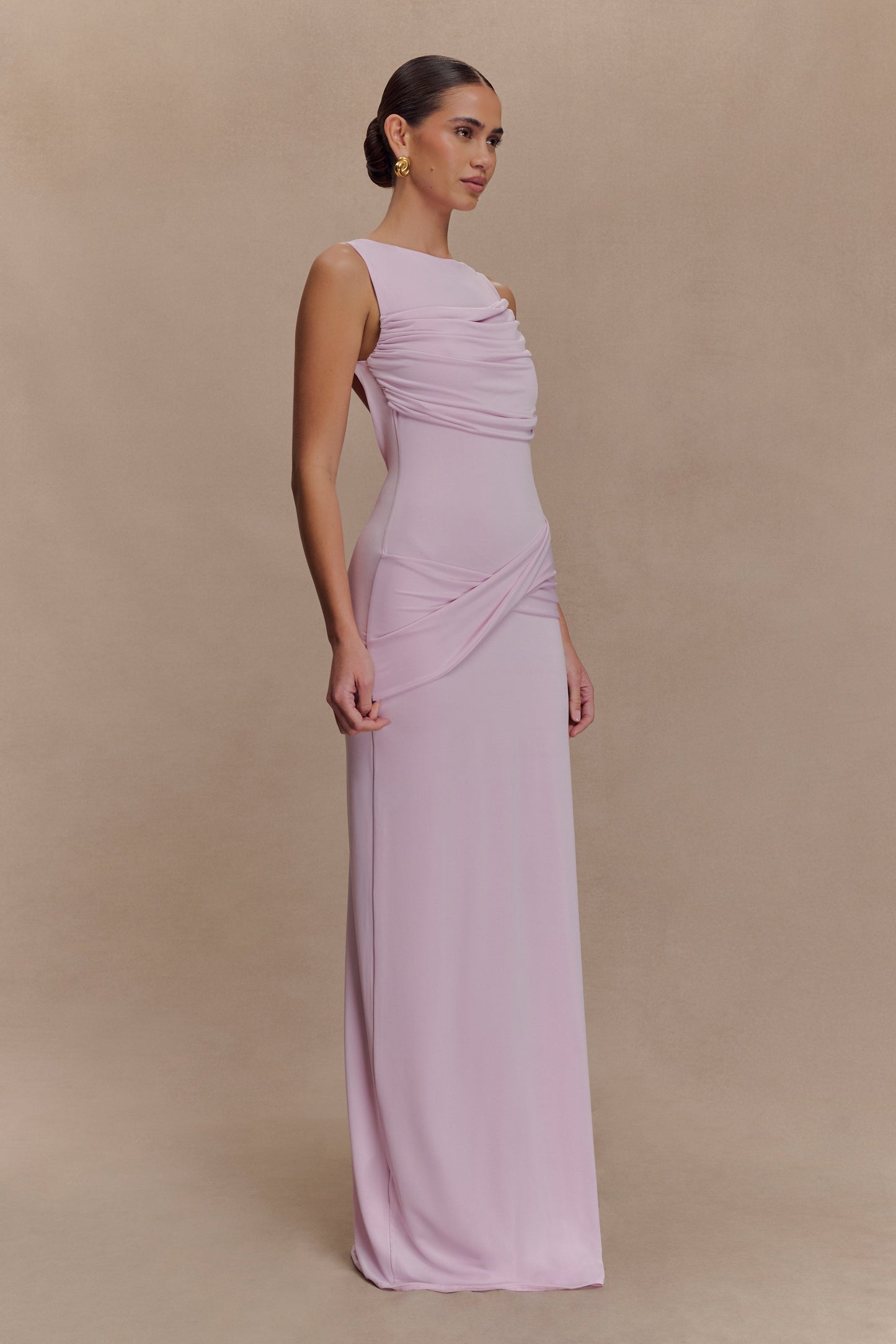 Henley Slinky Drape Maxi Dress - Baby Pink