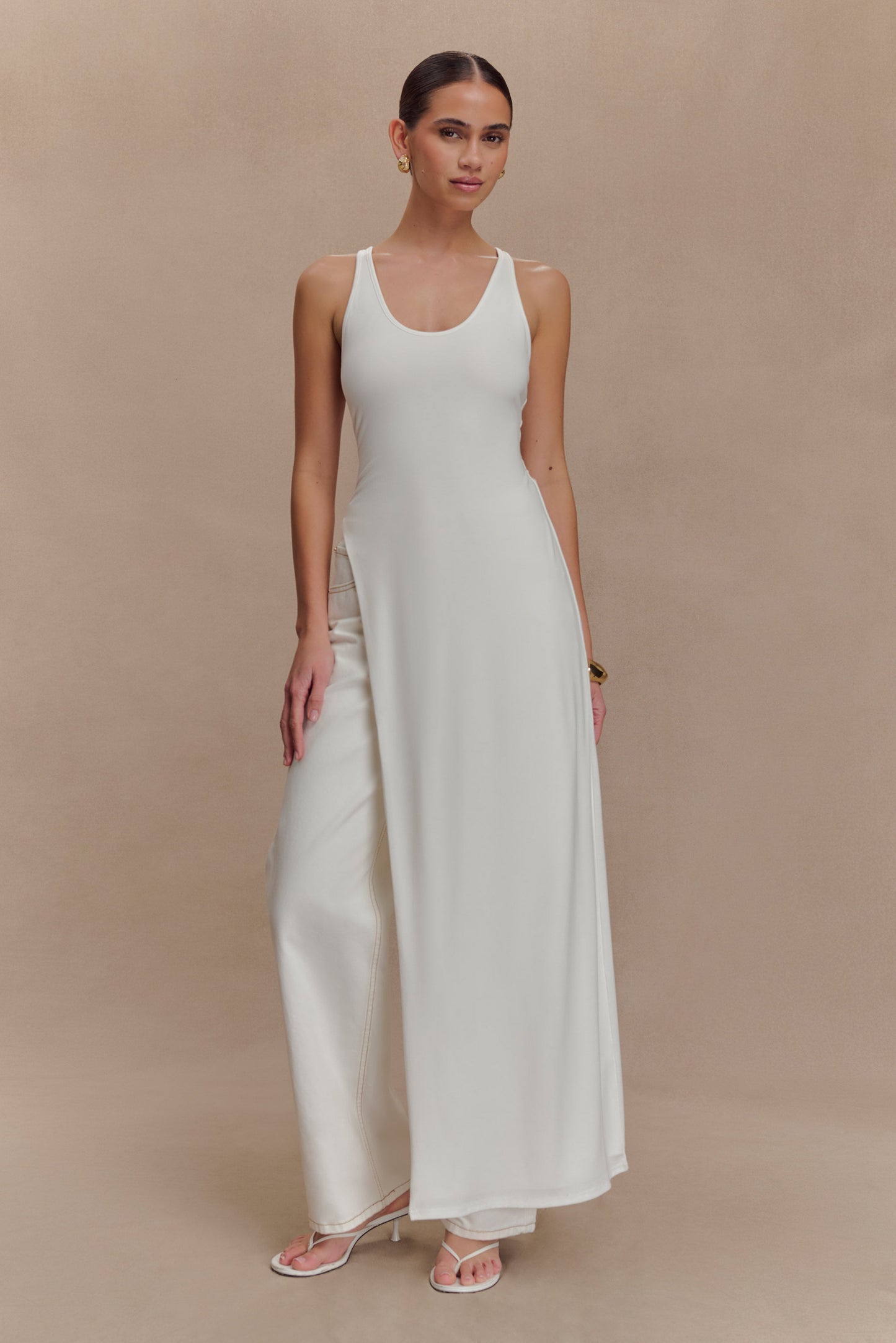 Ellerie Longline Racerback Top - White