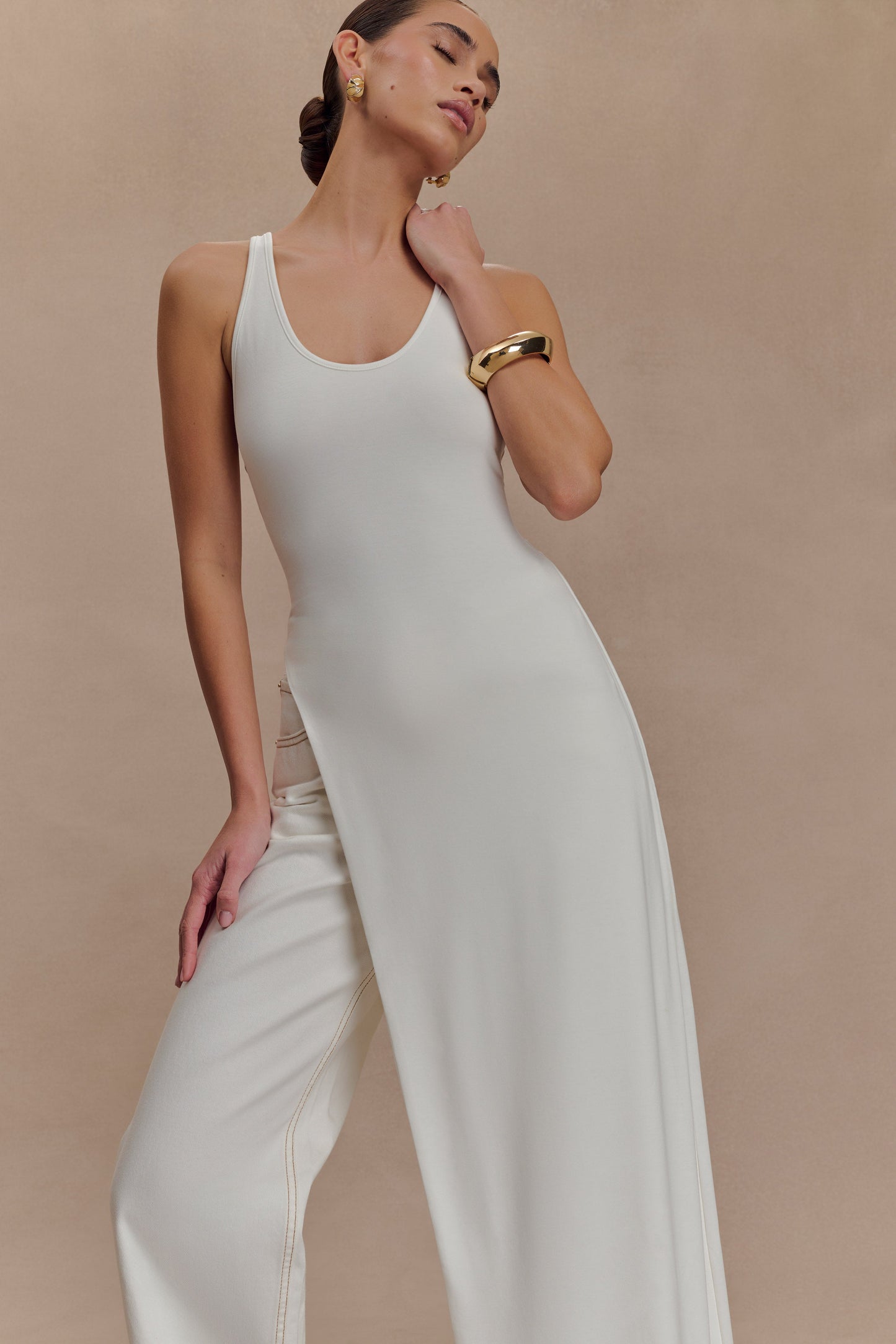 Ellerie Longline Racerback Top - White