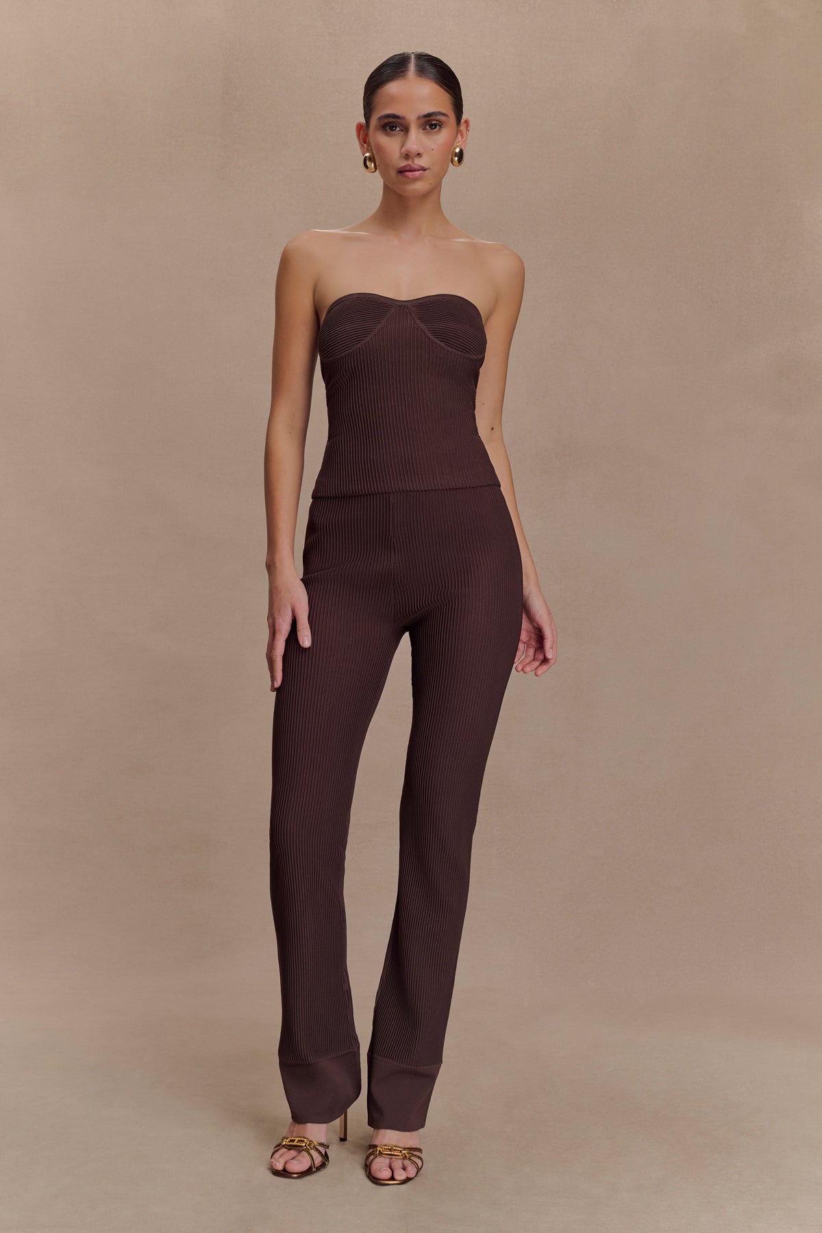 Elodie Strapless Cupped Knit Top - Chocolate
