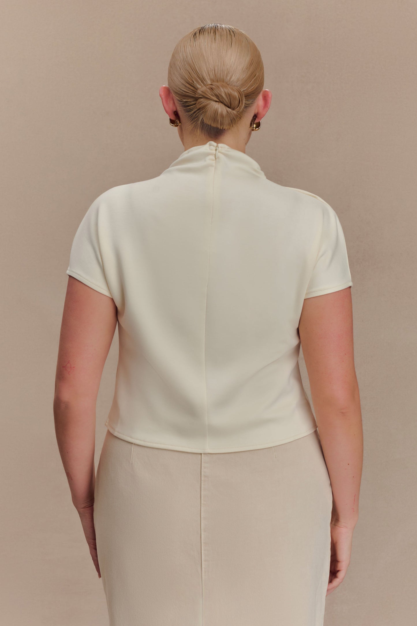 Eris High Neck Scuba Jersey Top - Ivory